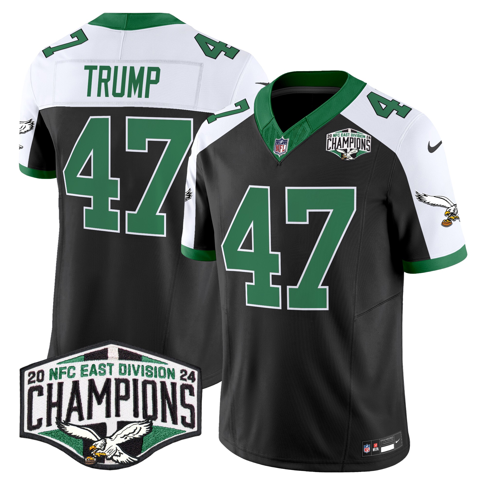 Donald Trump Men's Philadelphia Eagles Kelly Green 2024 NFC East Division Champions Vapor Limited Black Alternate Jersey - All Stitched