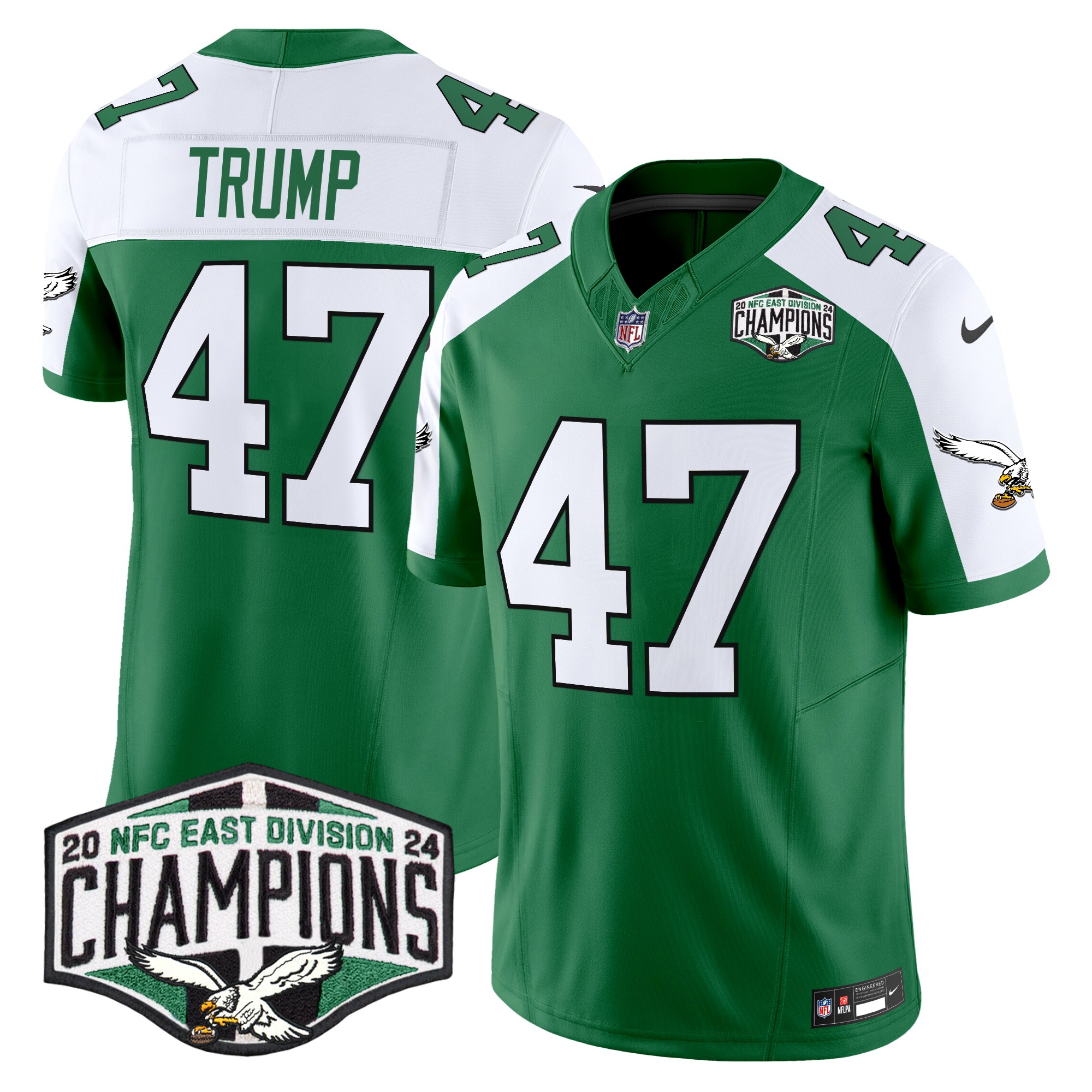 Donald Trump Men's Philadelphia Eagles Kelly Green 2024 NFC East Division Champions Vapor Limited Kelly Alternate Jersey - All Stitched
