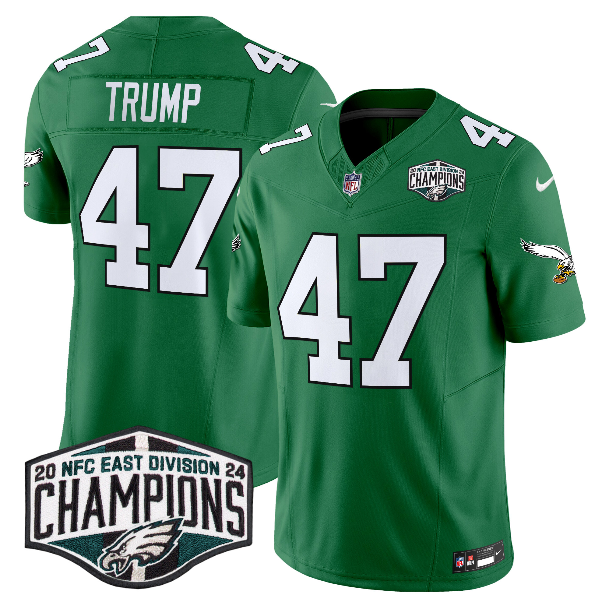 Donald Trump Men's Philadelphia Eagles Kelly Green 2024 NFC East Division Champions Vapor Limited Kelly Green Jersey - All Stitched