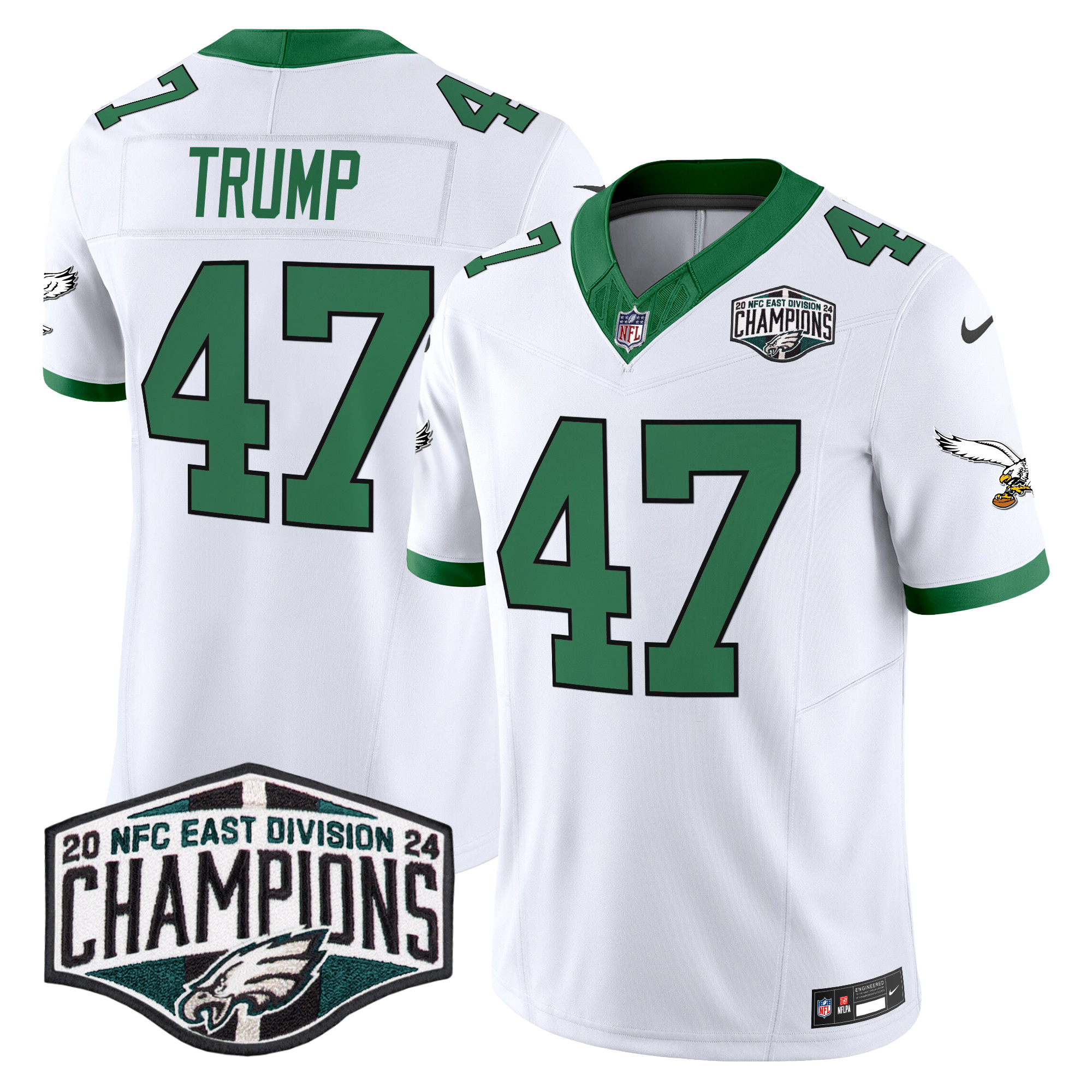 Donald Trump Men's Philadelphia Eagles Kelly Green 2024 NFC East Division Champions Vapor Limited Kelly White Jersey - All Stitched