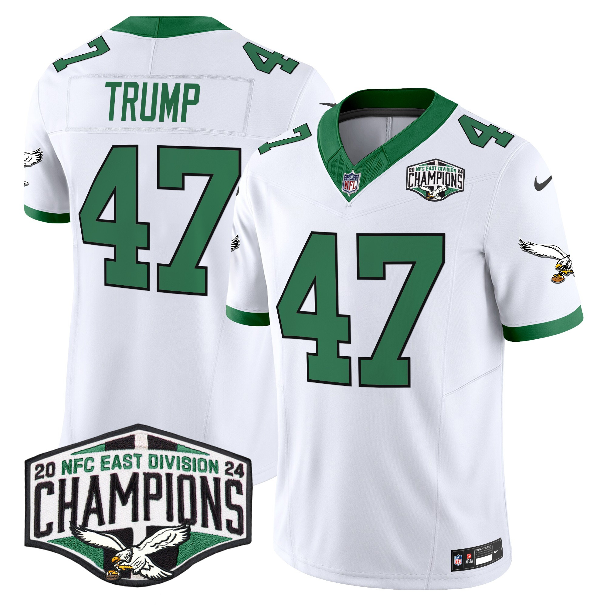 Donald Trump Men's Philadelphia Eagles Kelly Green 2024 NFC East Division Champions Vapor Limited Kelly White Jersey - All Stitched
