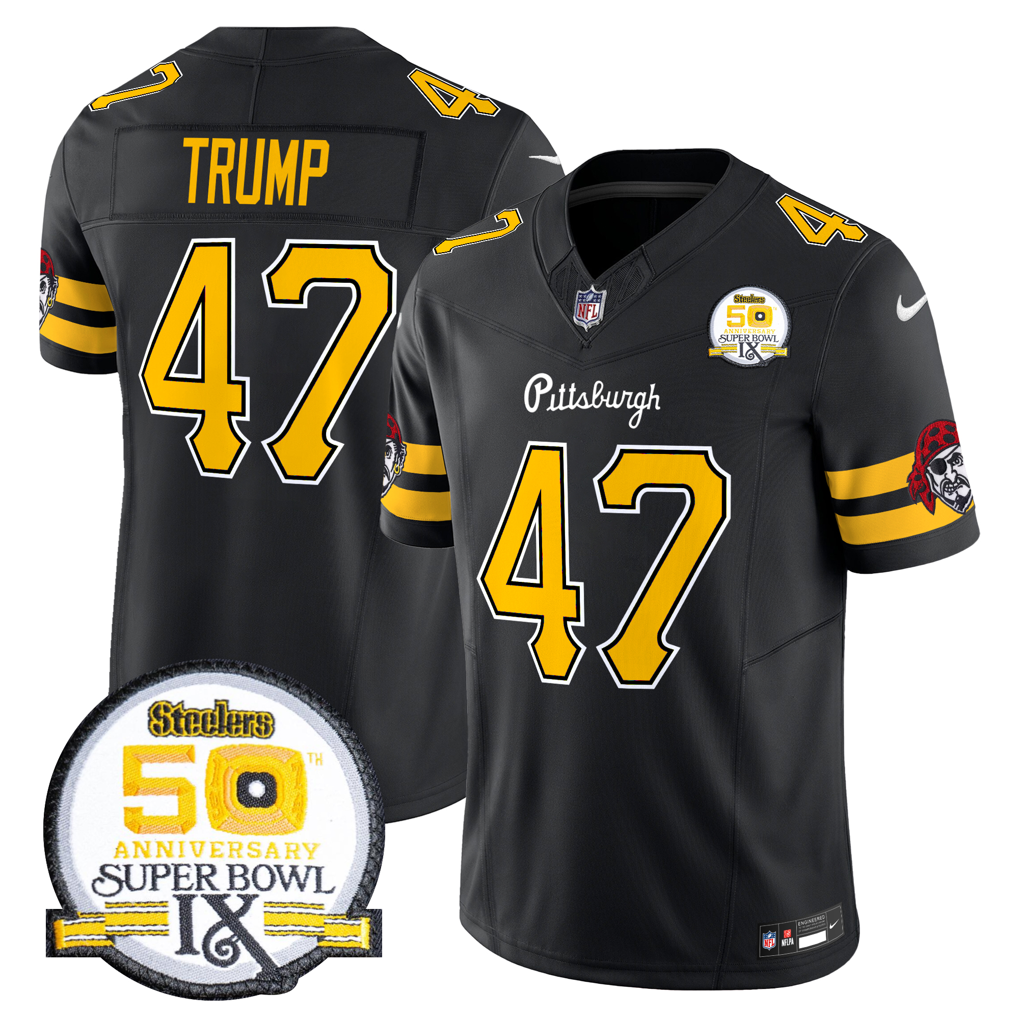 Donald Trump Men's Pittsburgh Steelers 2024 Vapor Limited Black Jersey - All Stitched