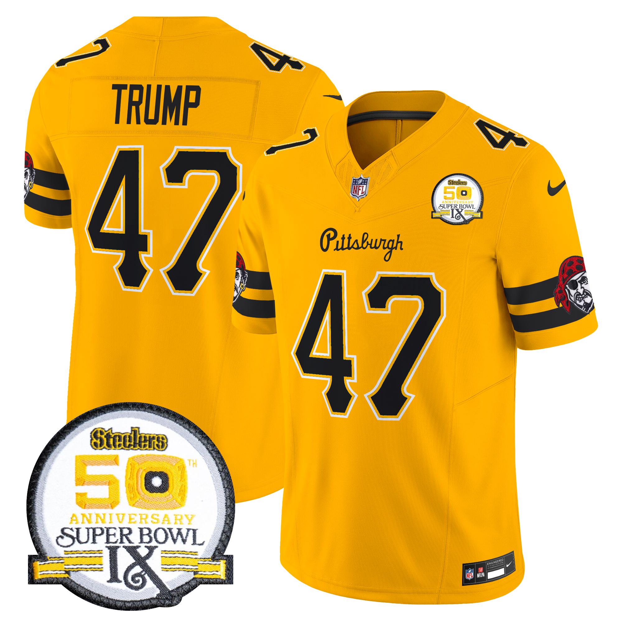 Donald Trump Men's Pittsburgh Steelers 2024 Vapor Limited Gold Jersey - All Stitched