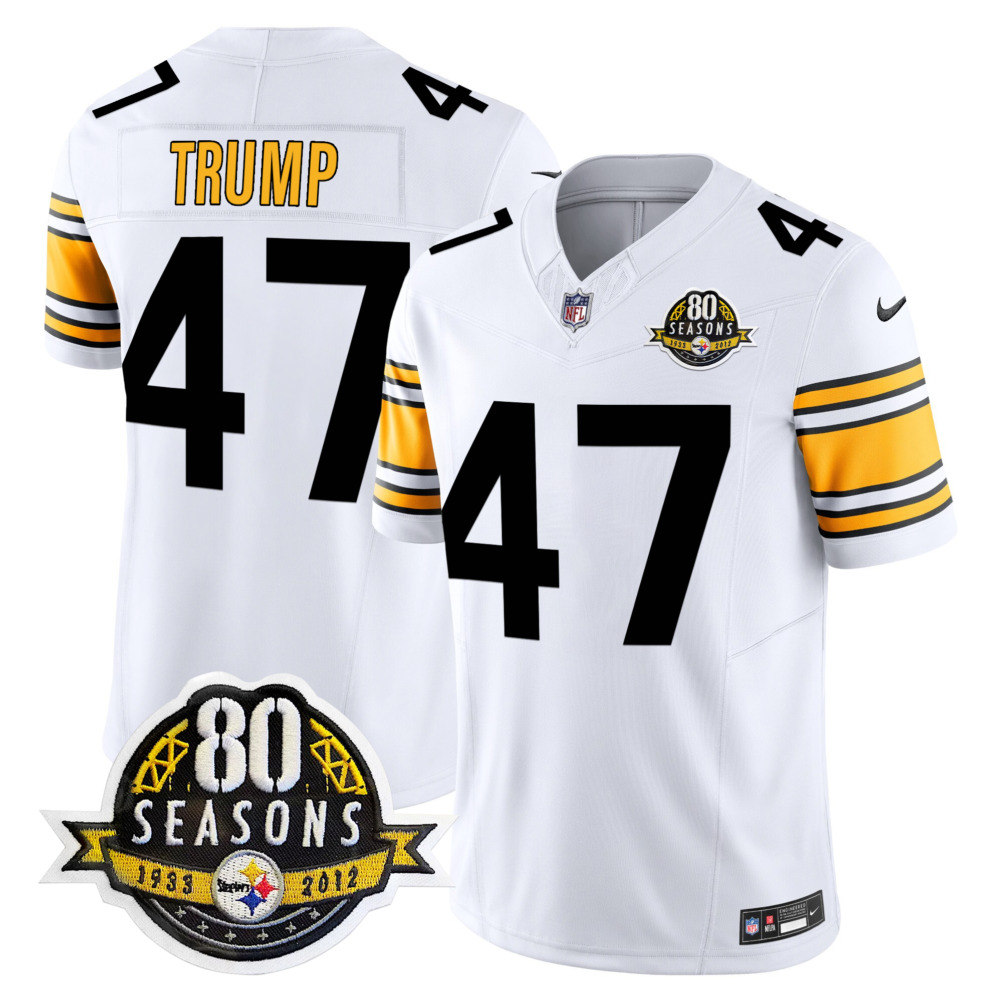 Donald Trump Men's Pittsburgh Steelers 80th Anniversary Patch Vapor Limited 1975 White Jersey - All Stitched