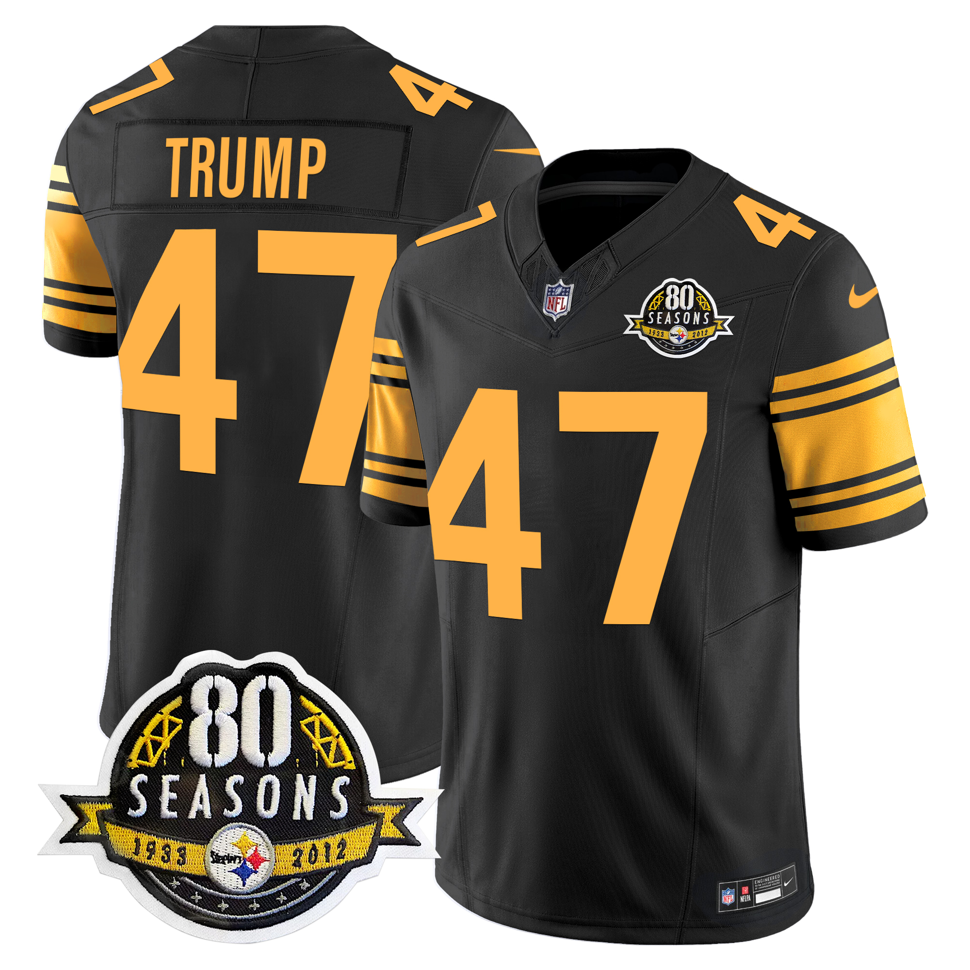 Donald Trump Men's Pittsburgh Steelers 80th Anniversary Patch Vapor Limited Color Rush Jersey - All Stitched