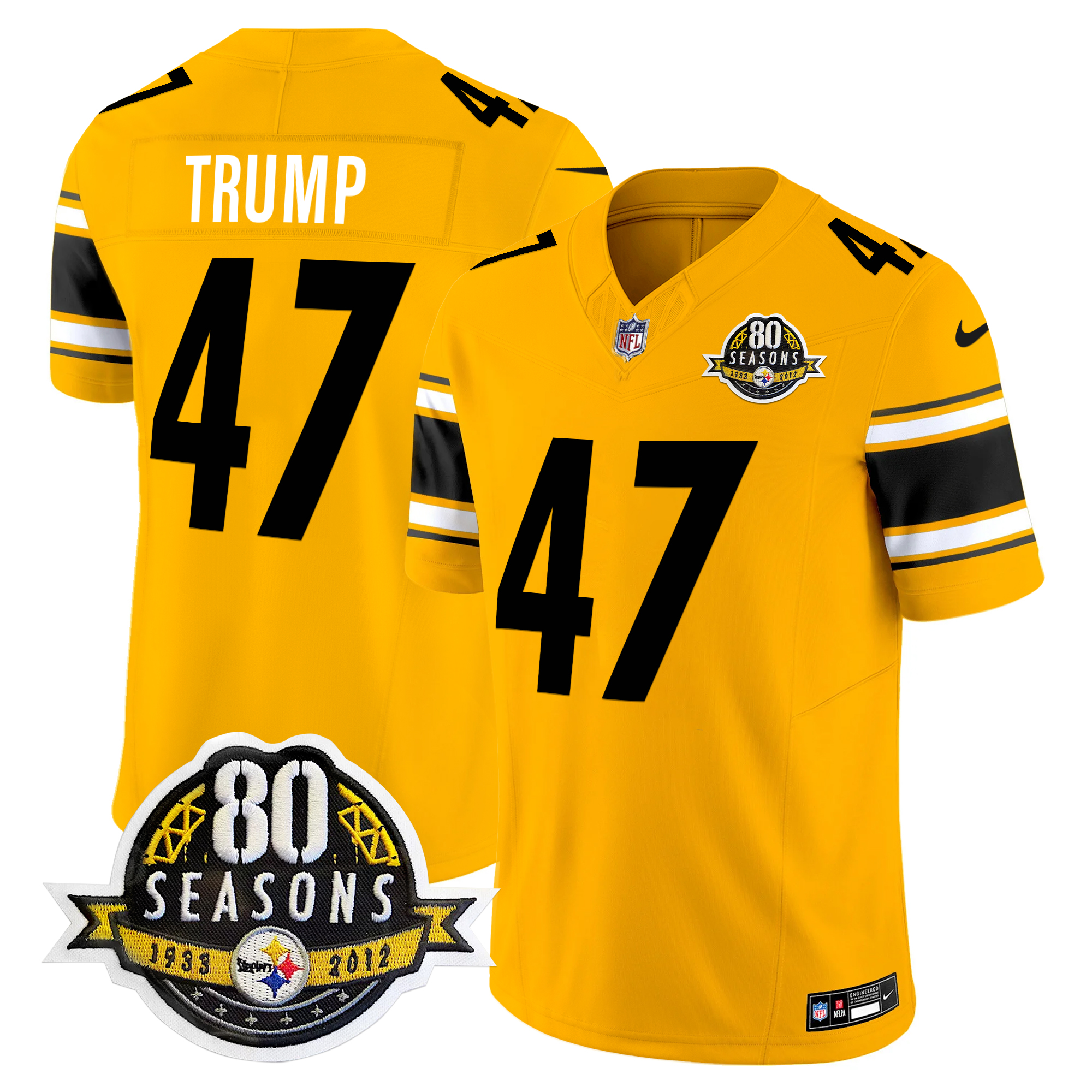Donald Trump Men's Pittsburgh Steelers 80th Anniversary Patch Vapor Limited Gold Jersey - All Stitched