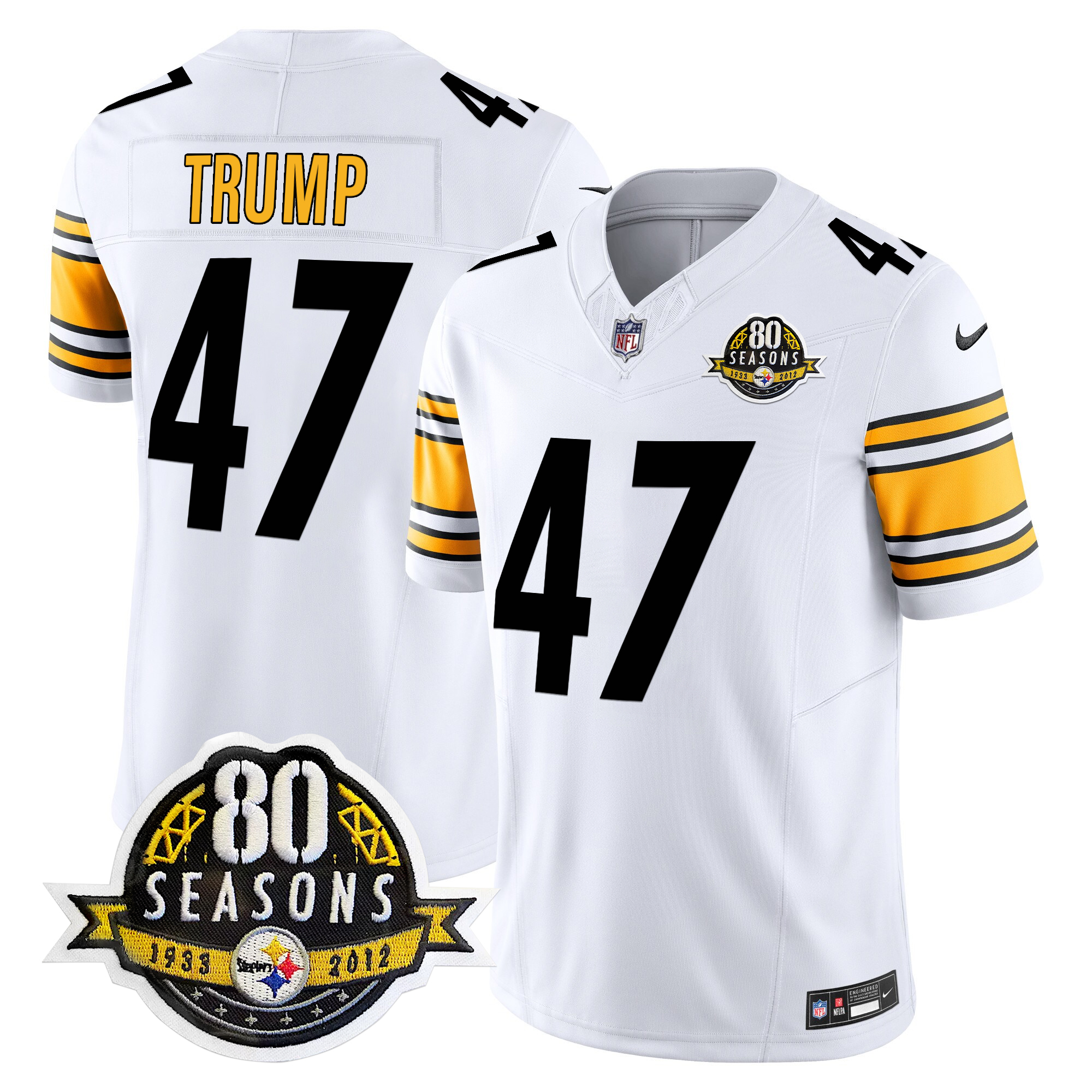 Donald Trump Men's Pittsburgh Steelers 80th Anniversary Patch Vapor Limited White Jersey - All Stitched