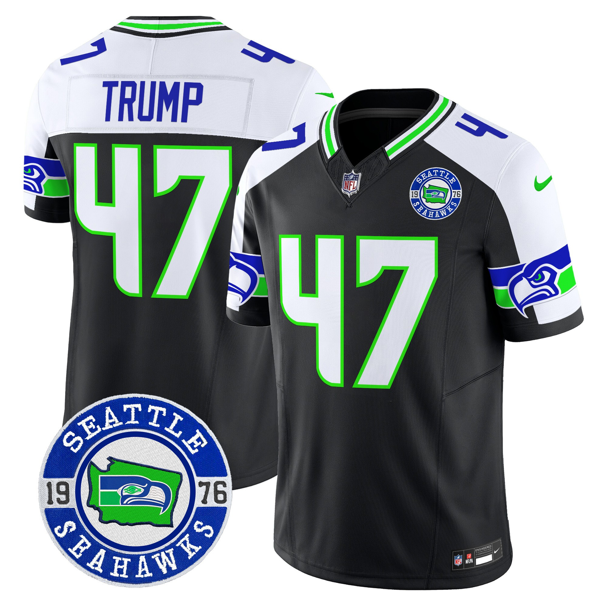 Donald Trump Men's Seattle Seahawks 2024 Seattle Est. 1976 Patch Vapor Limited Black Alternate Jersey - All Stitched