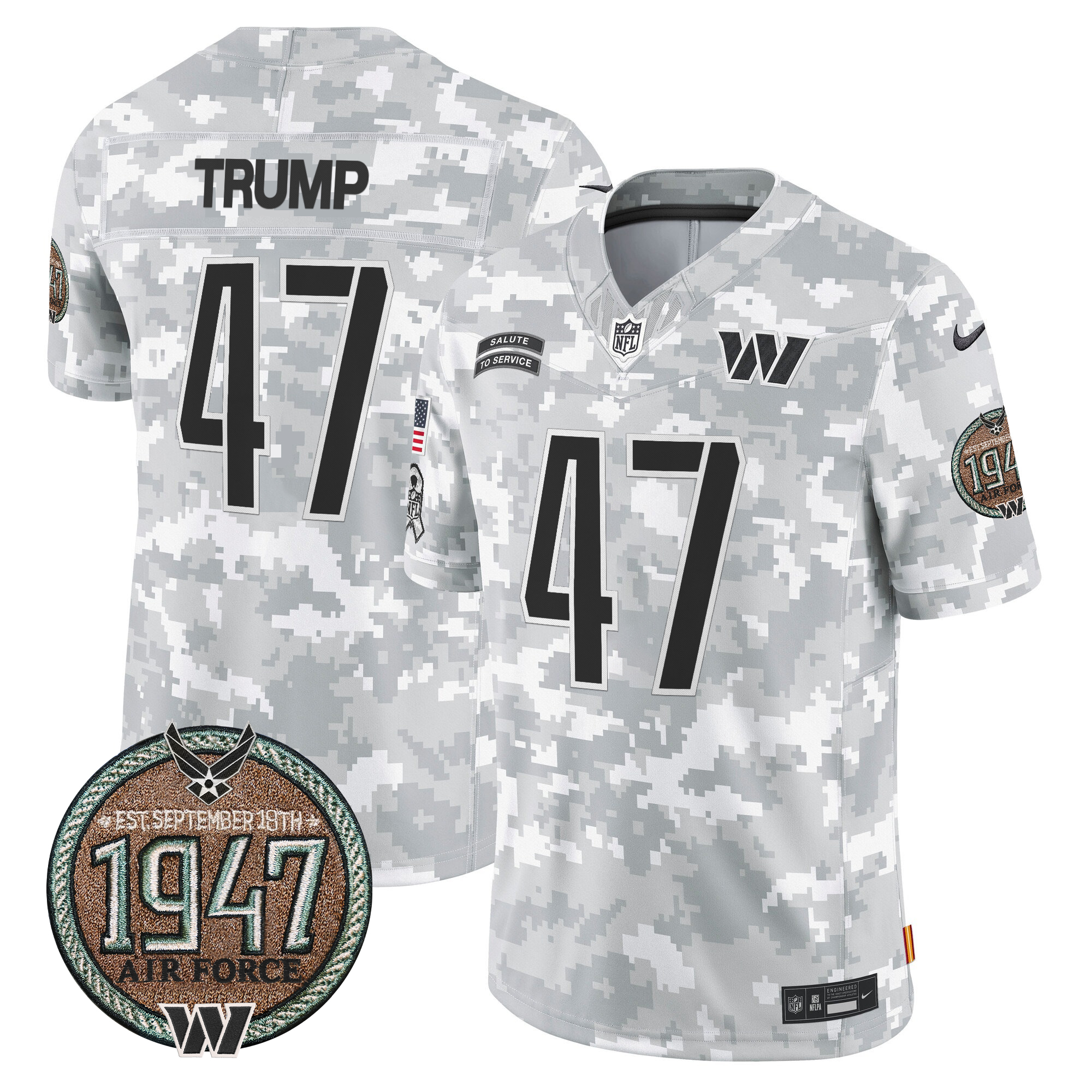 Donald Trump Men's Washington Commanders 2024 Salute to Service Establishment Year Patch Vapor Limited Air Force Jersey - All Stitched
