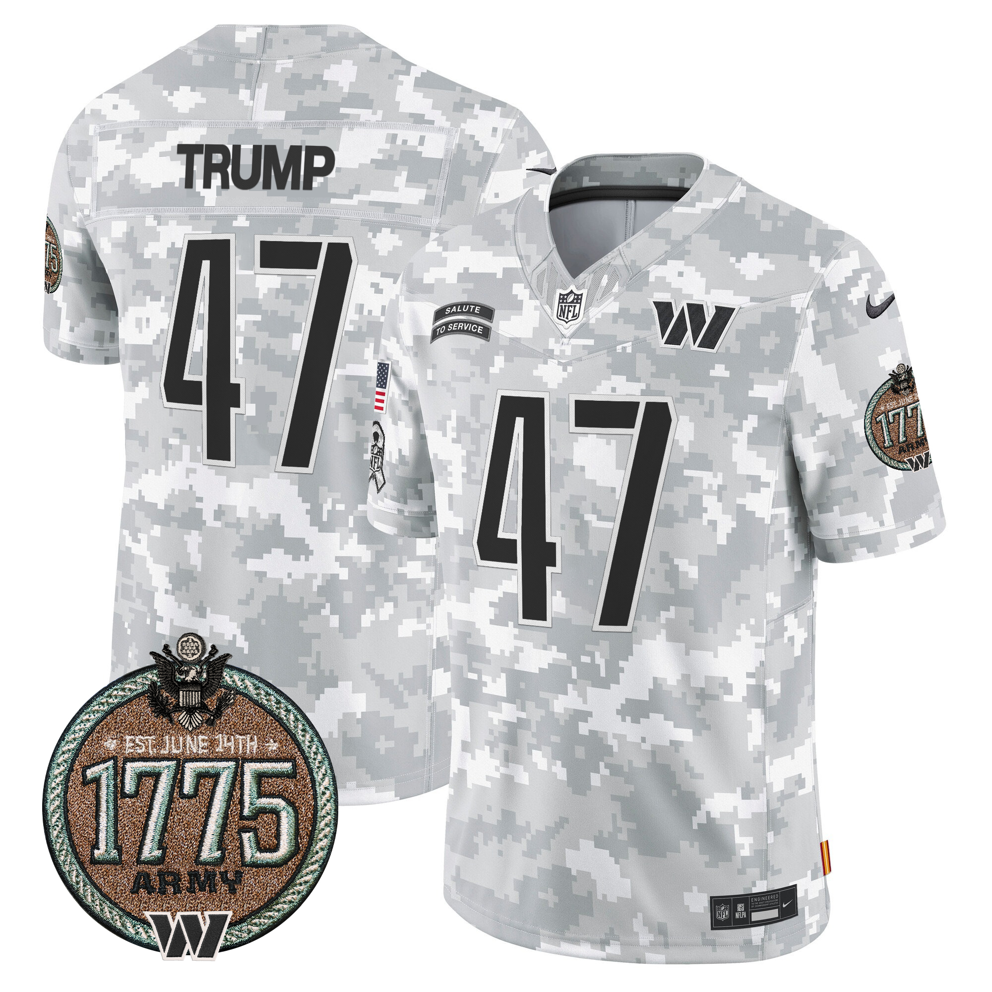 Donald Trump Men's Washington Commanders 2024 Salute to Service Establishment Year Patch Vapor Limited Army Jersey - All Stitched