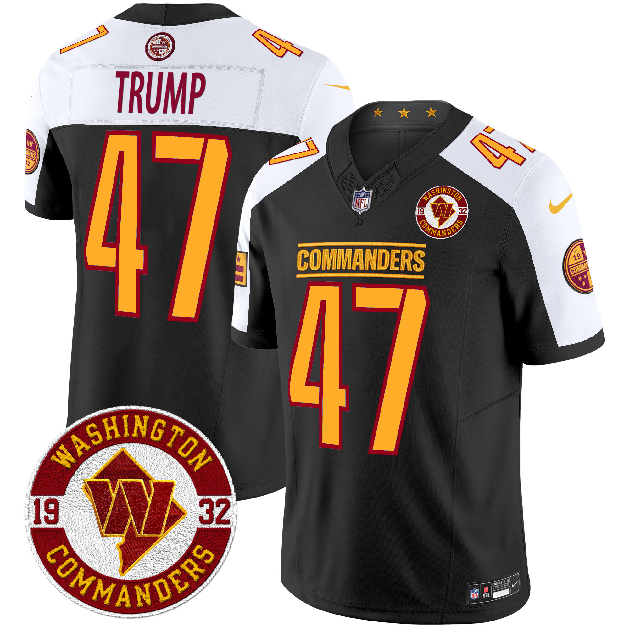Donald Trump Men's Washington Commanders 2024 Vapor Limited Black Alternate Jersey - All Stitched
