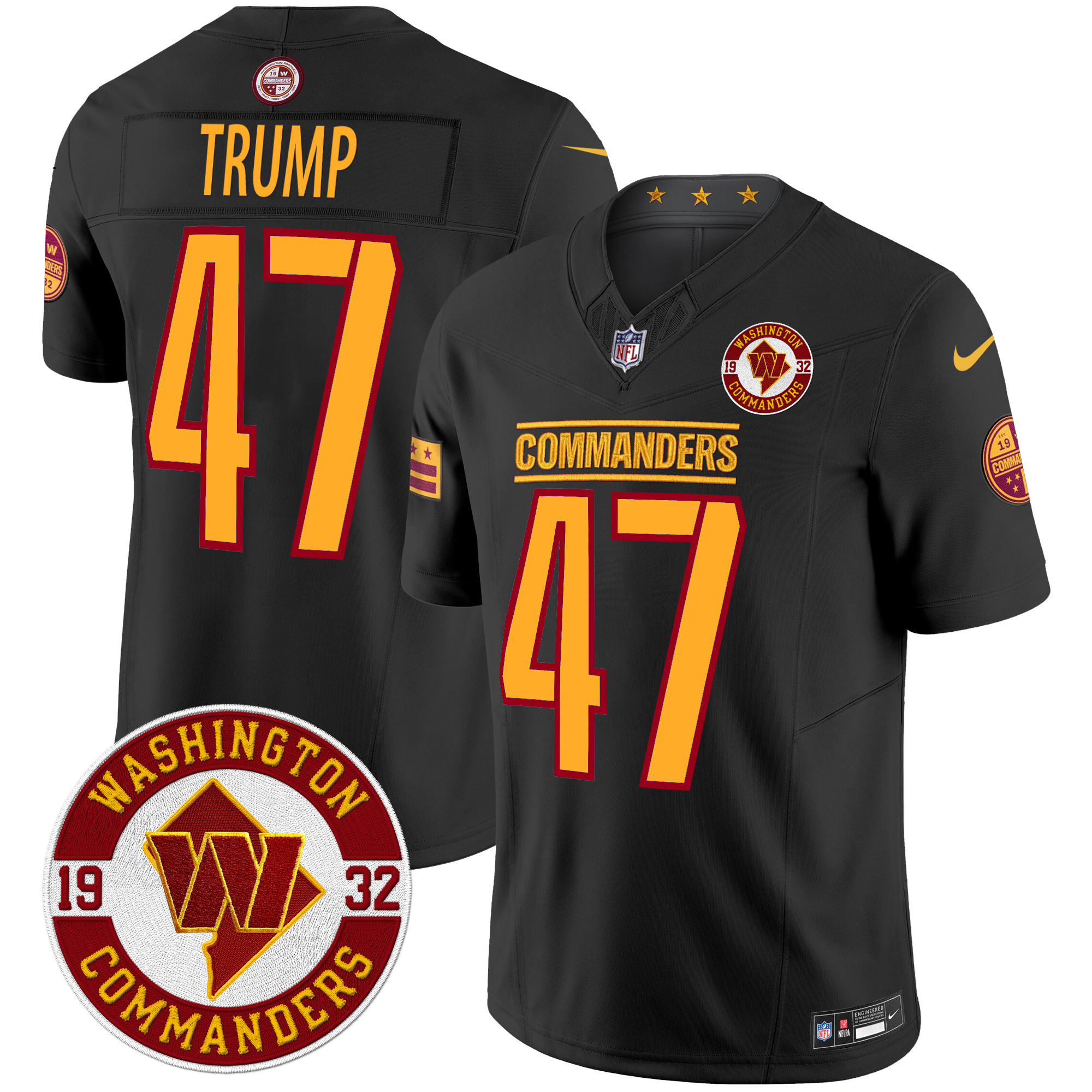 Donald Trump Men's Washington Commanders 2024 Vapor Limited Black Jersey - All Stitched