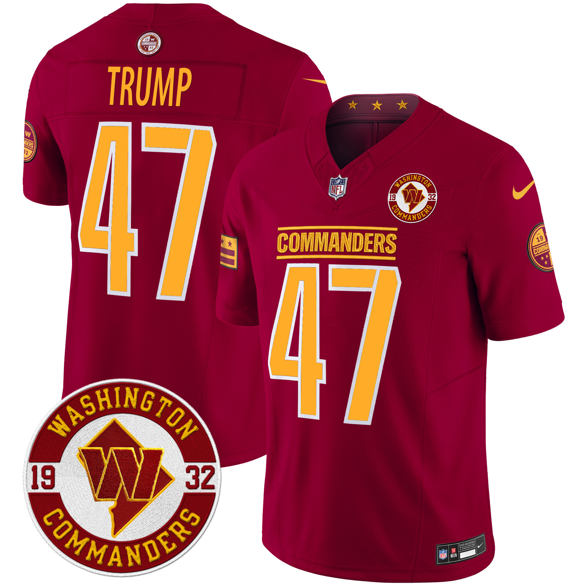 Donald Trump Men's Washington Commanders 2024 Vapor Limited Burgundy Jersey - All Stitched