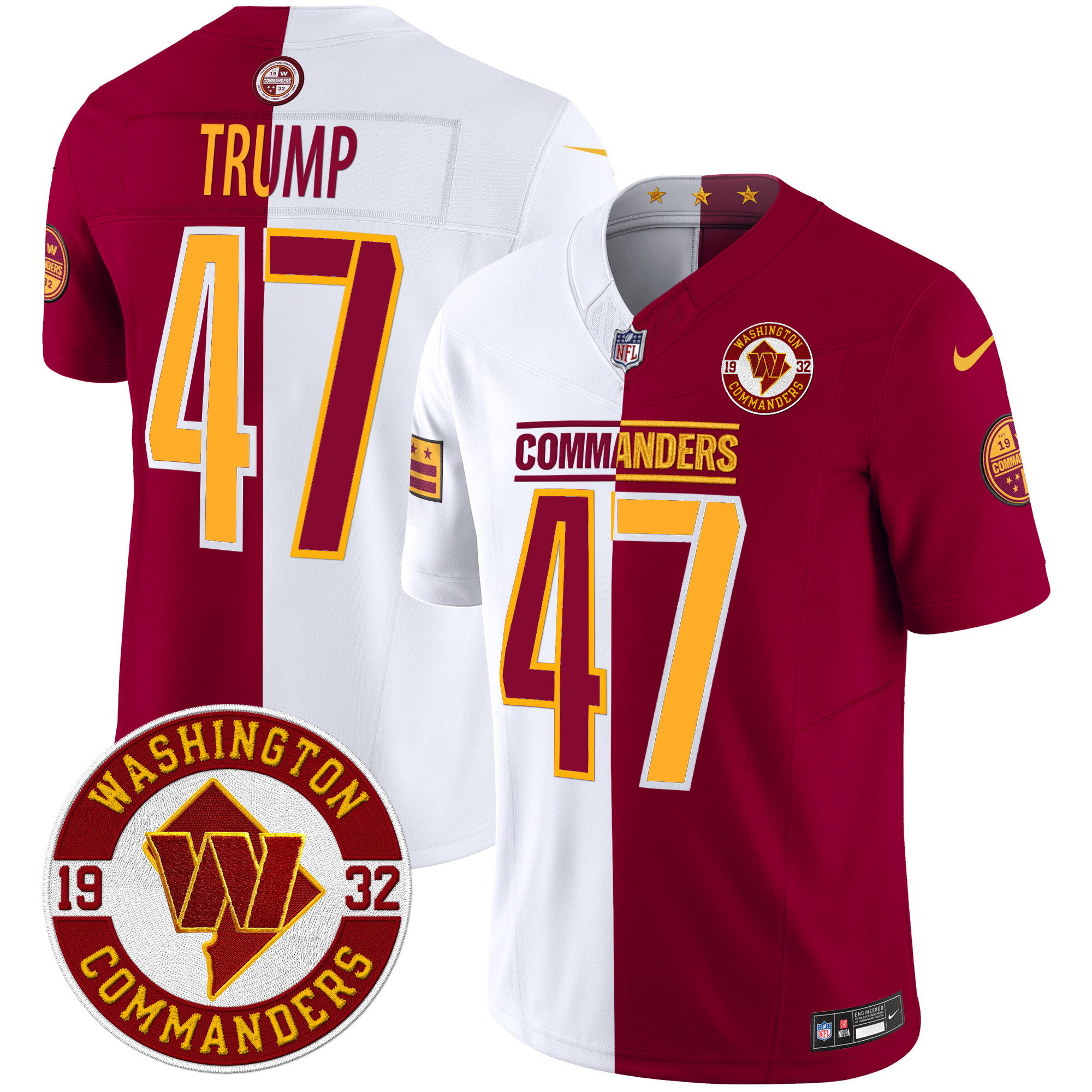 Donald Trump Men's Washington Commanders 2024 Vapor Limited Half Jersey - All Stitched
