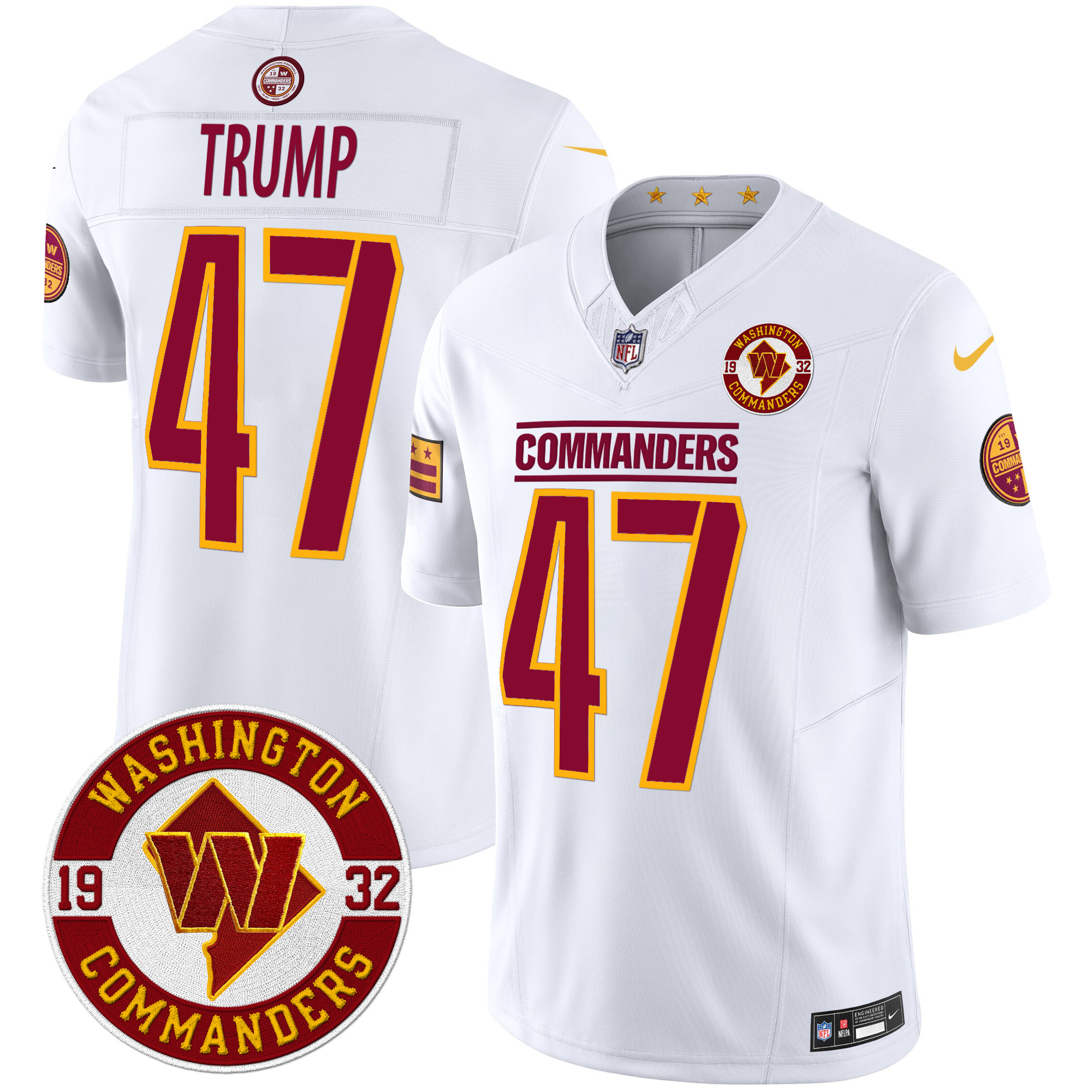 Donald Trump Men's Washington Commanders 2024 Vapor Limited White Jersey - All Stitched