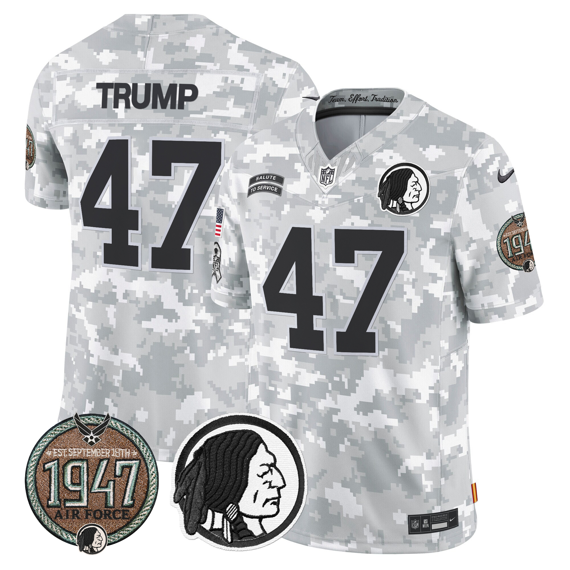 Donald Trump Men's Washington Redskins 2024 Salute to Service Establishment Year Patch Vapor Limited Air Force Jersey - All Stitched