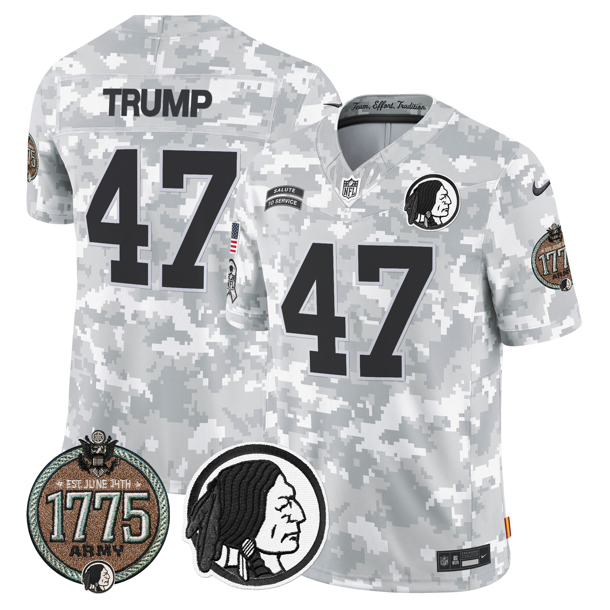 Donald Trump Men's Washington Redskins 2024 Salute to Service Establishment Year Patch Vapor Limited Army Jersey - All Stitched