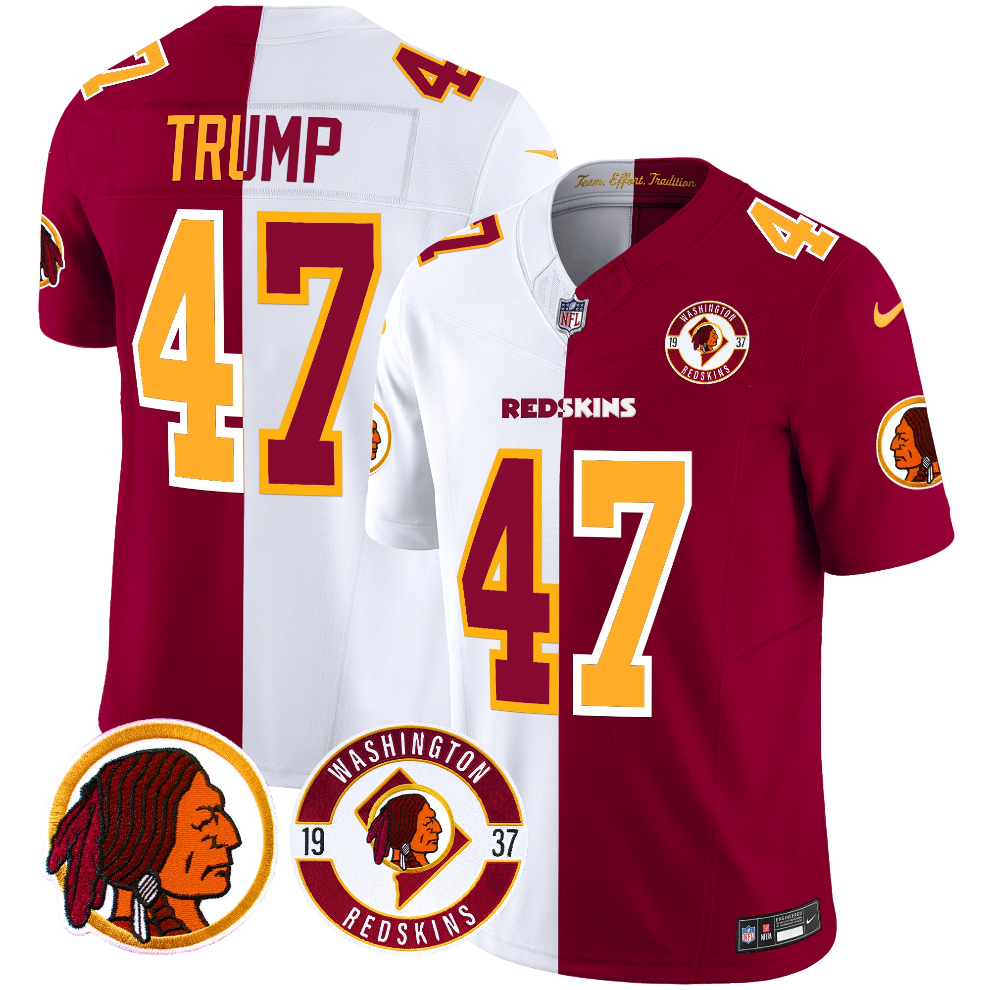 Donald Trump Men's Washington Redskins 2024 Vapor Limited Half Jersey - All Stitched