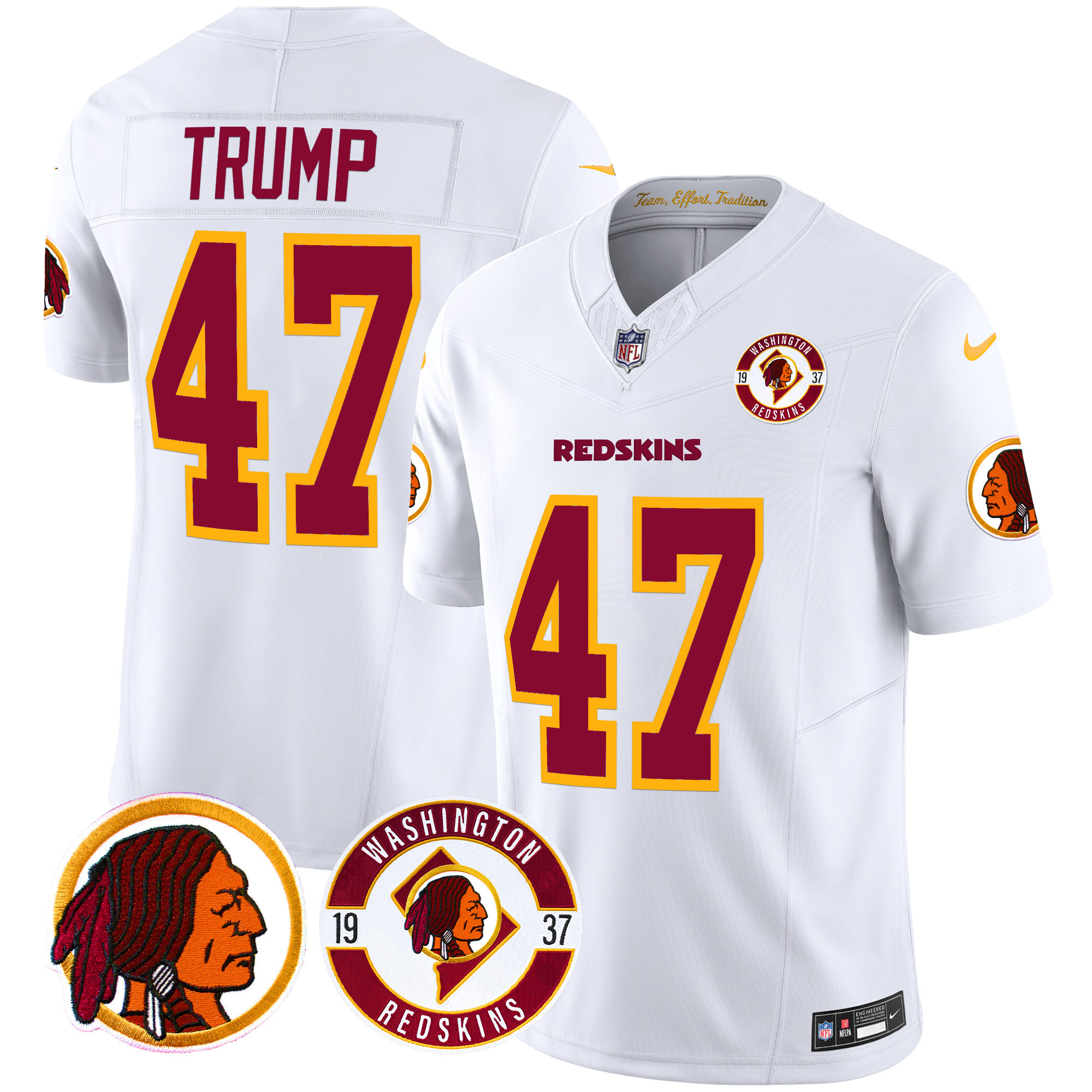Donald Trump Men's Washington Redskins 2024 Vapor Limited White Jersey - All Stitched