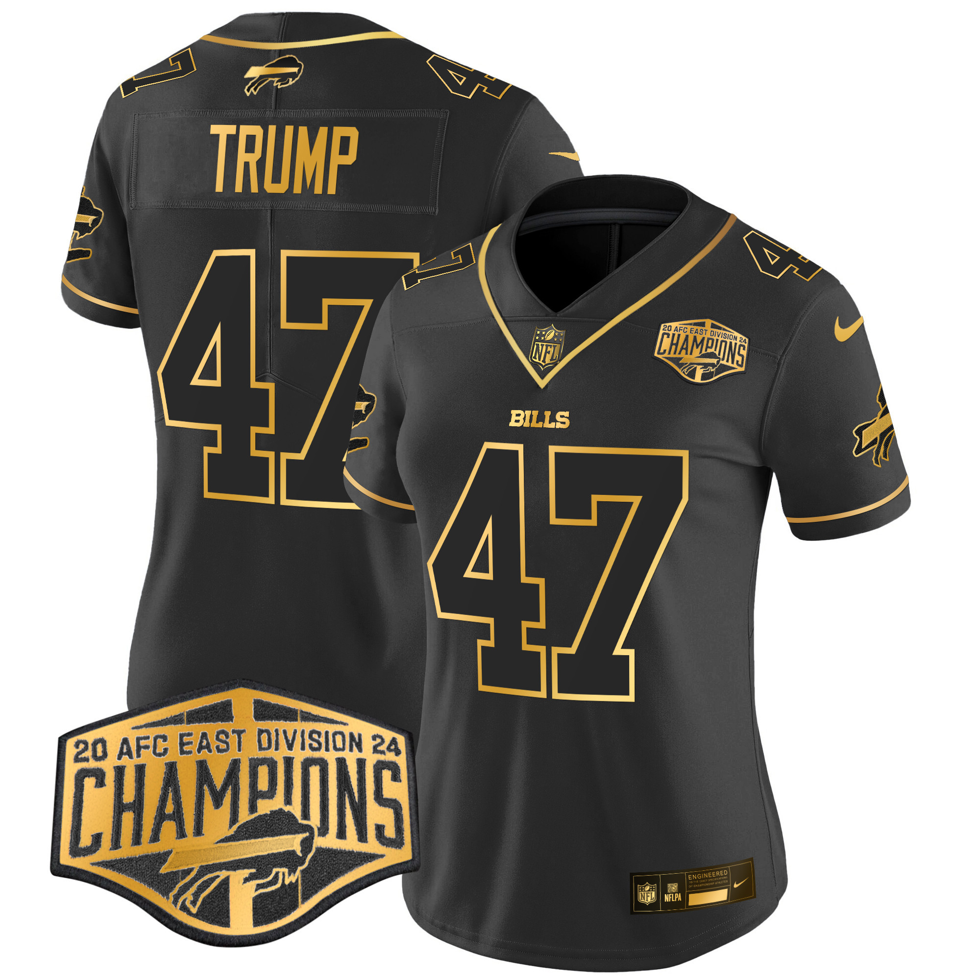 Donald Trump Women's Buffalo Bills 2024 AFC East Division Champions Gold Vapor Limited Black Gold Jersey - All Stitched