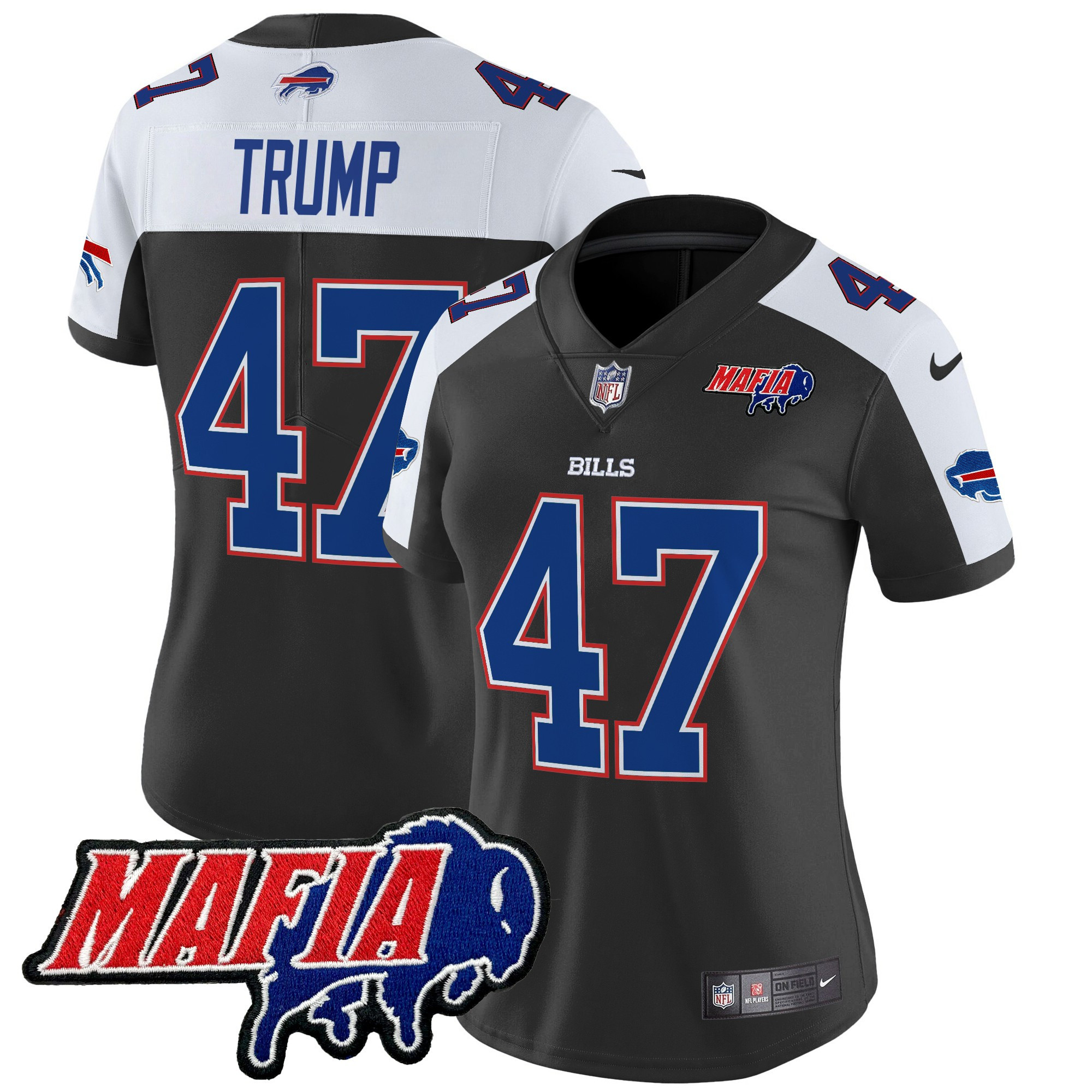Donald Trump Women's Buffalo Bills 2024 Buffalo Bills Mafia Patch Vapor Limited Black Alternate Jersey - All Stitched