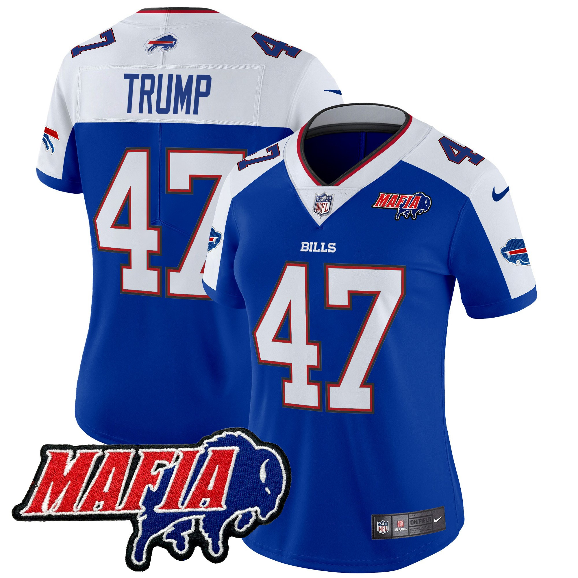 Donald Trump Women's Buffalo Bills 2024 Buffalo Bills Mafia Patch Vapor Limited Royal Alternate Jersey - All Stitched
