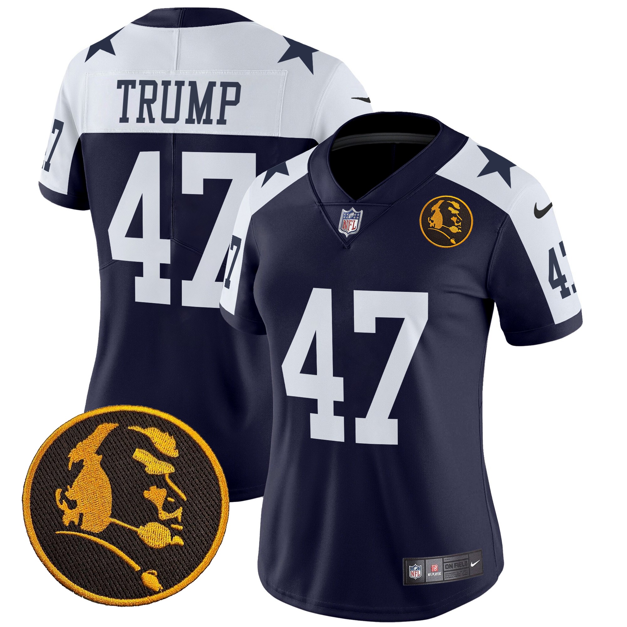 Donald Trump Women's Dallas Cowboys Texas & John Madden Patch Vapor Limited Navy Alternate Jersey - All Stitched