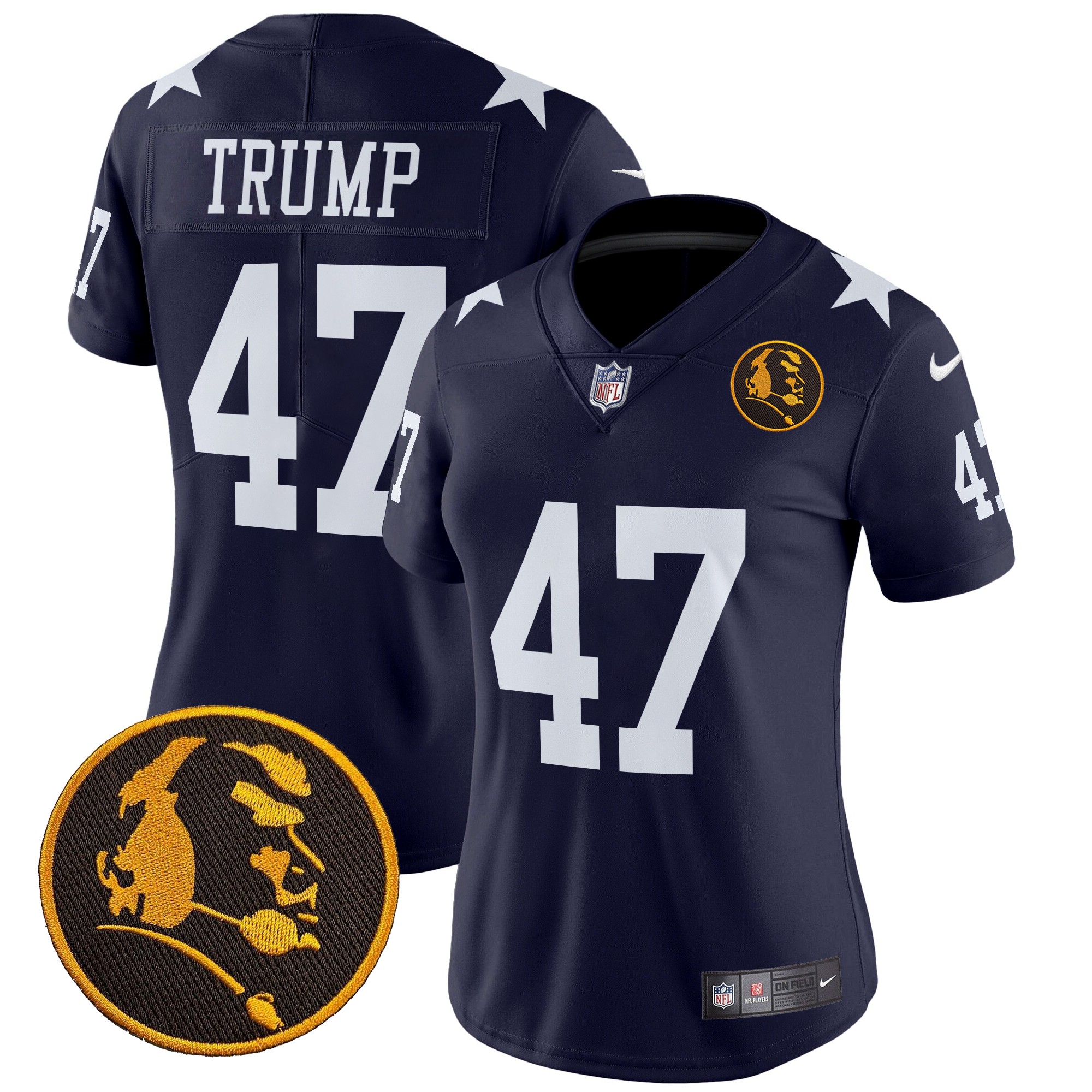 Donald Trump Women's Dallas Cowboys Texas & John Madden Patch Vapor Limited Navy Jersey - All Stitched