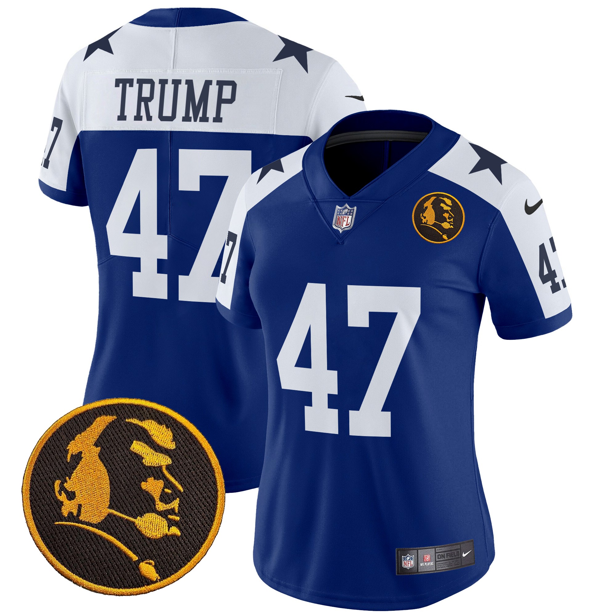 Donald Trump Women's Dallas Cowboys Texas & John Madden Patch Vapor Limited Royal Alternate Jersey - All Stitched