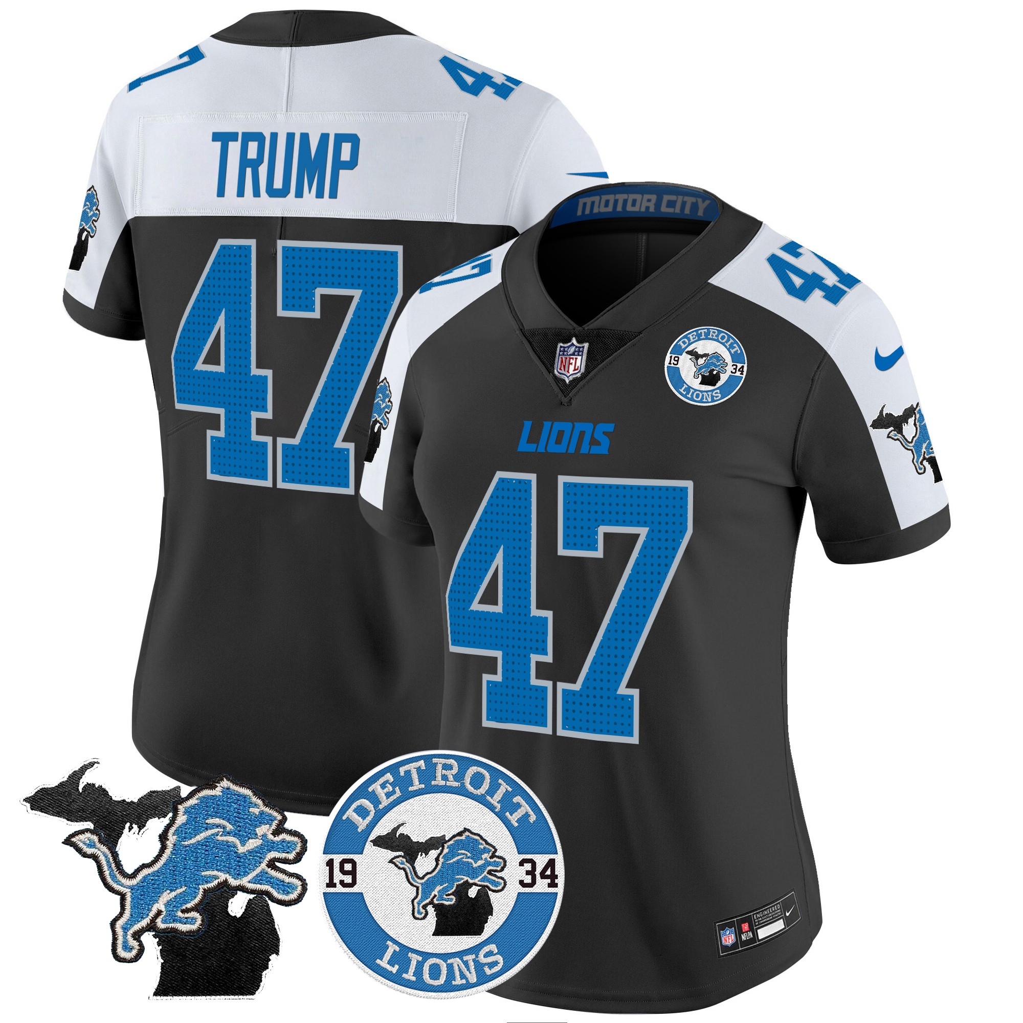Donald Trump Women's Detroit Lions 2024 Vapor Limited Black Alternate Jersey - All Stitched