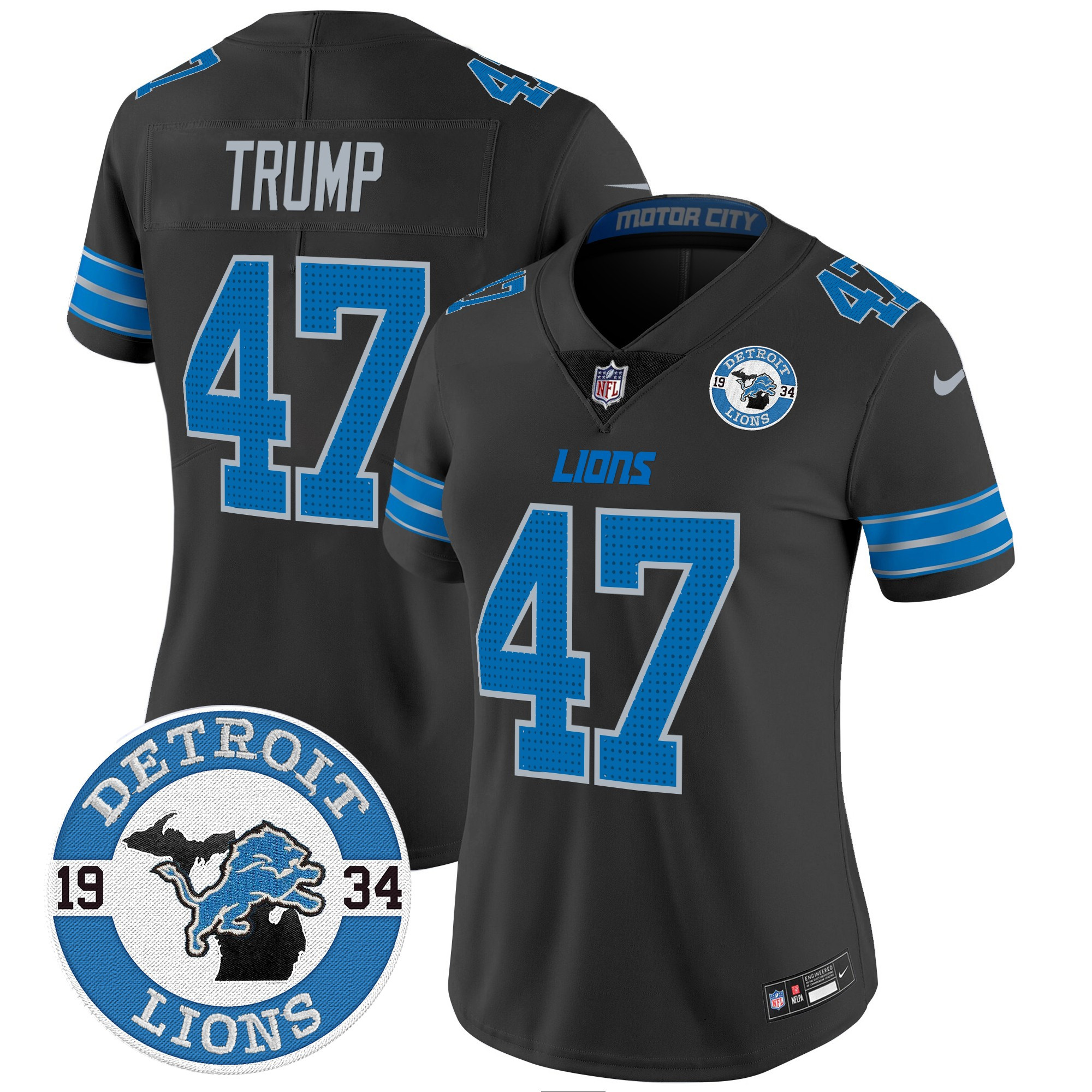 Donald Trump Women's Detroit Lions 2024 Vapor Limited Black Jersey - All Stitched