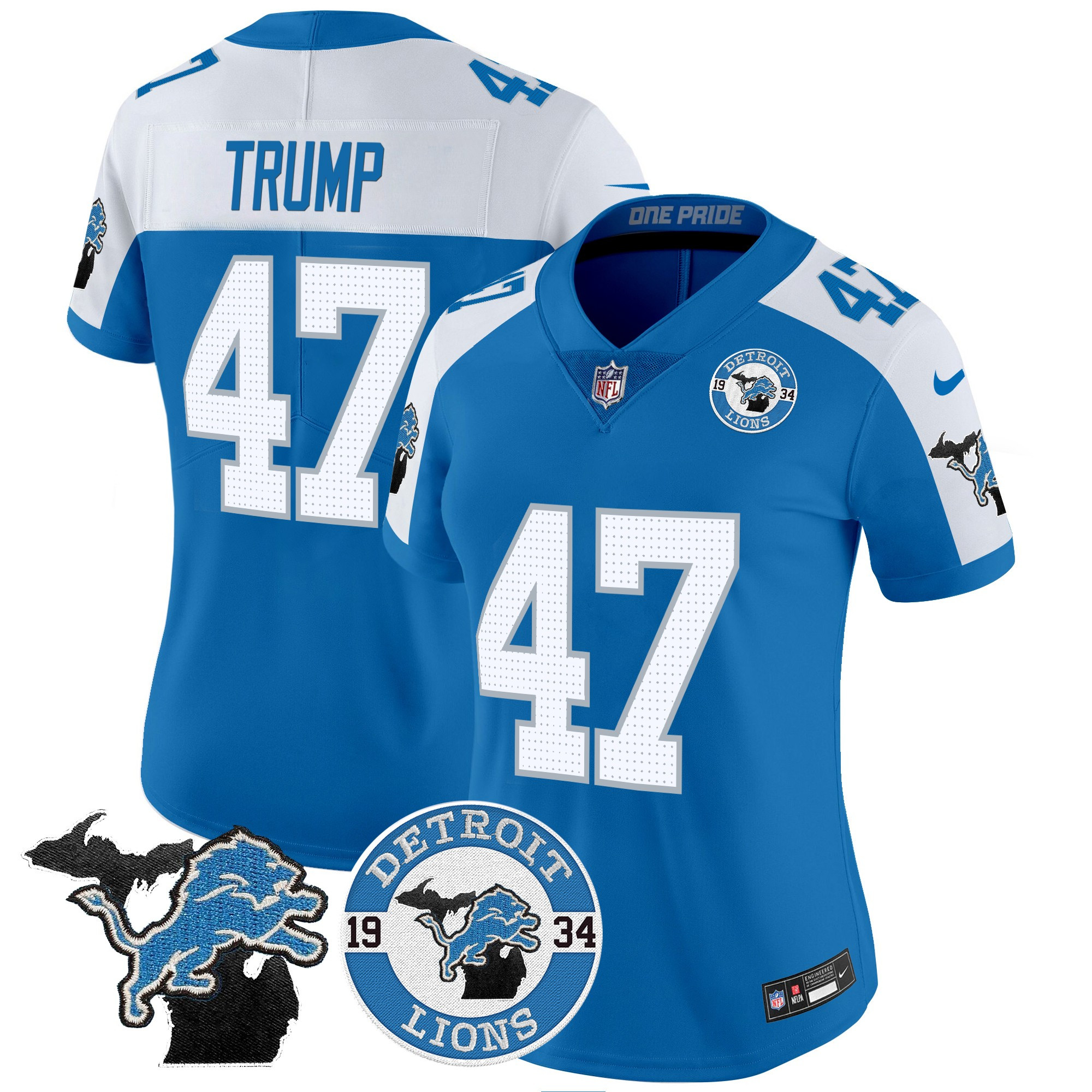 Donald Trump Women's Detroit Lions 2024 Vapor Limited Blue Alternate Jersey - All Stitched