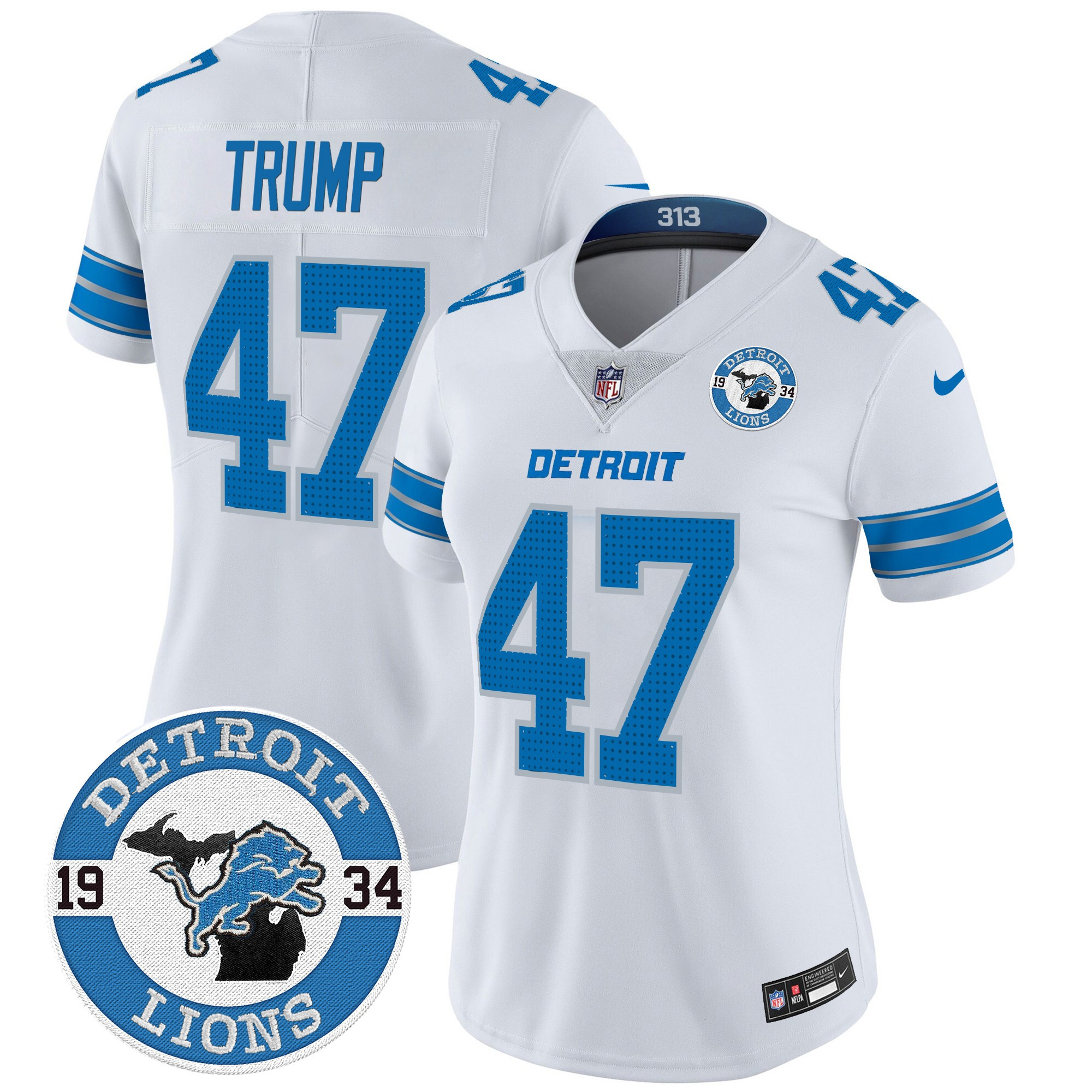 Donald Trump Women's Detroit Lions 2024 Vapor Limited White Jersey - All Stitched