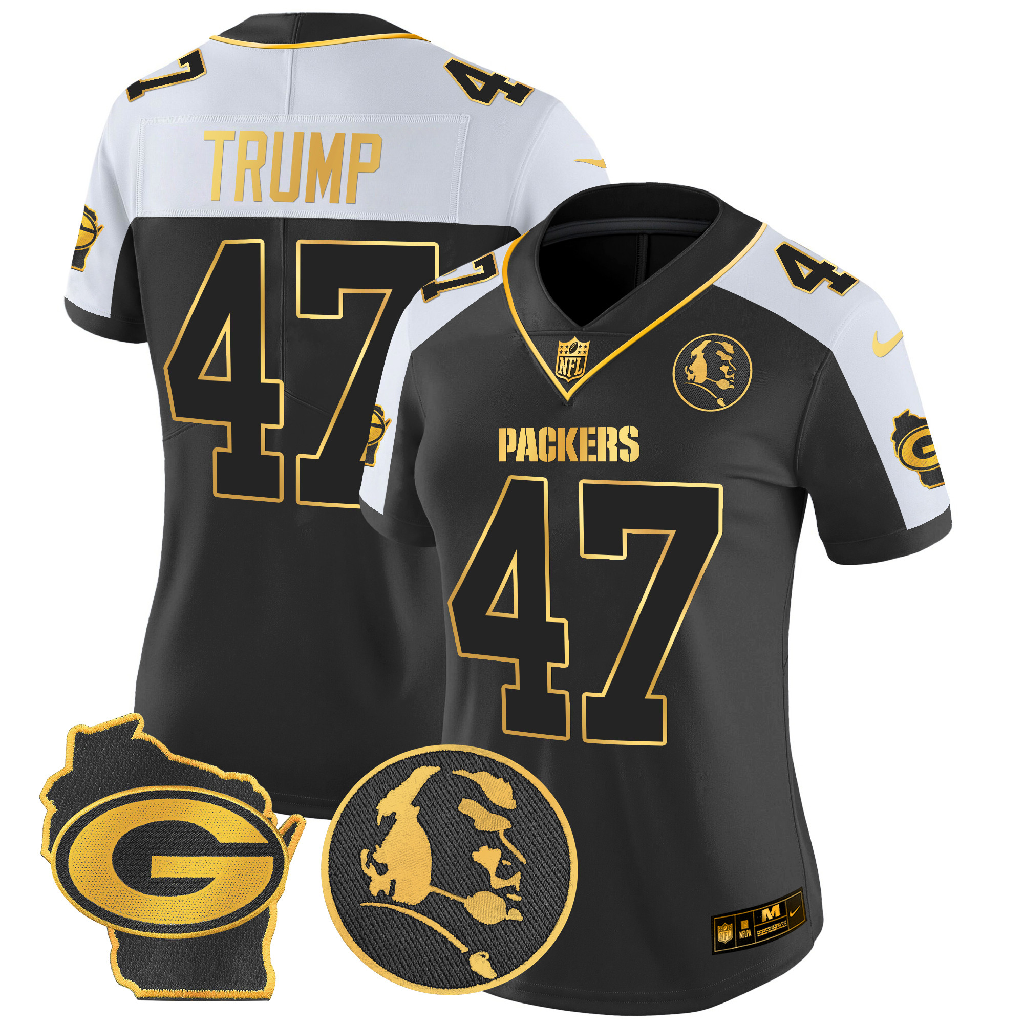Donald Trump Women's Green Bay Packers John Madden & Home Patch Gold Vapor Limited Alternate Jersey - All Stitched