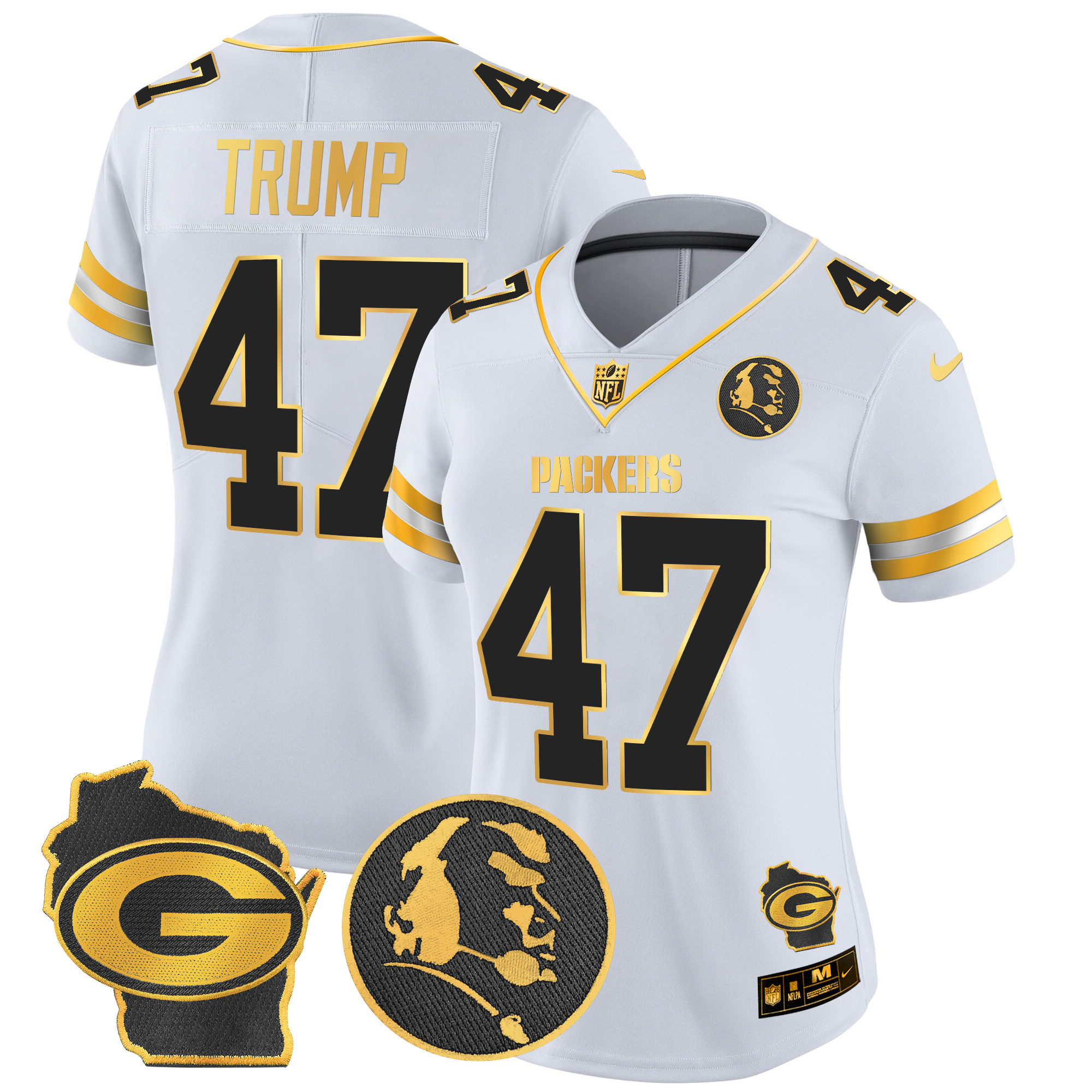 Donald Trump Women's Green Bay Packers John Madden & Home Patch Gold Vapor Limited White Gold Jersey - All Stitched