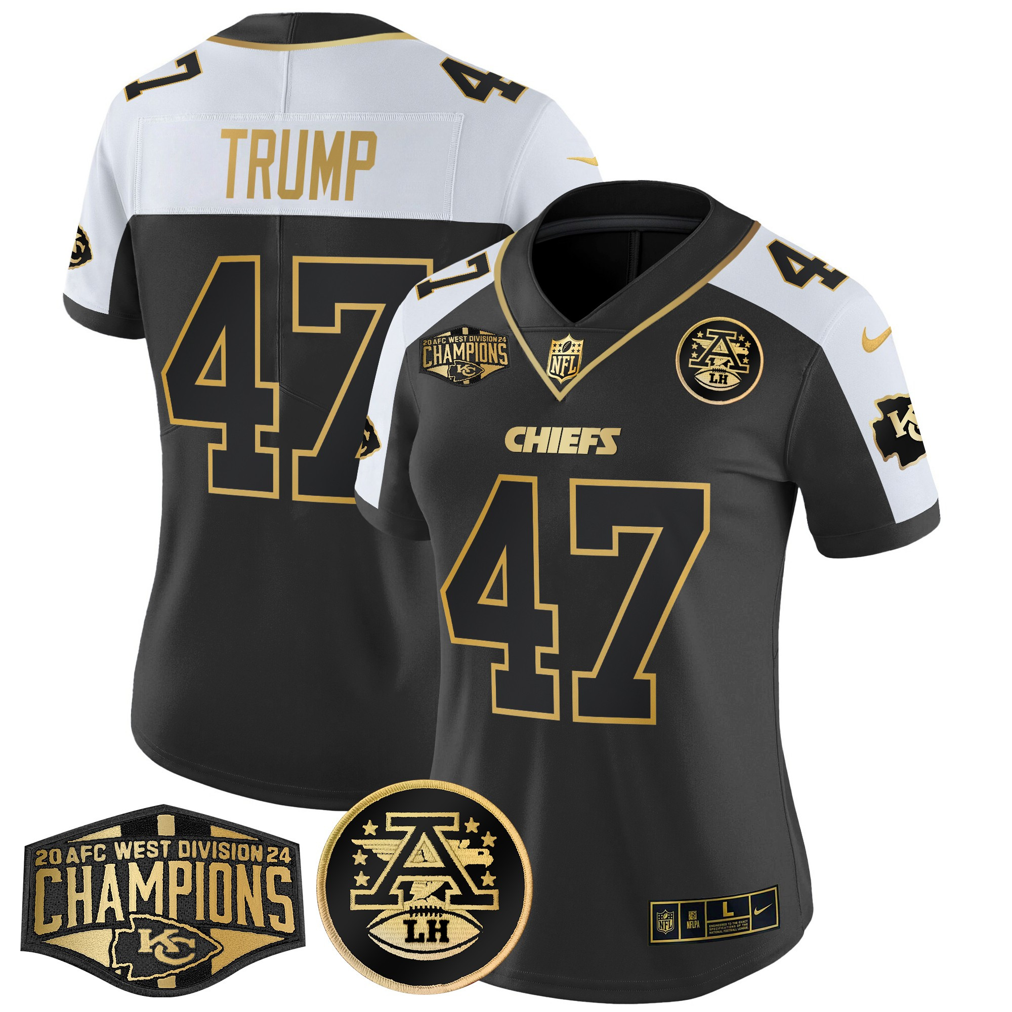 Donald Trump Women's Kansas City Chiefs 2024 AFC West Division Champions Patch Gold Vapor Limited Alternate Jersey - All Stitched