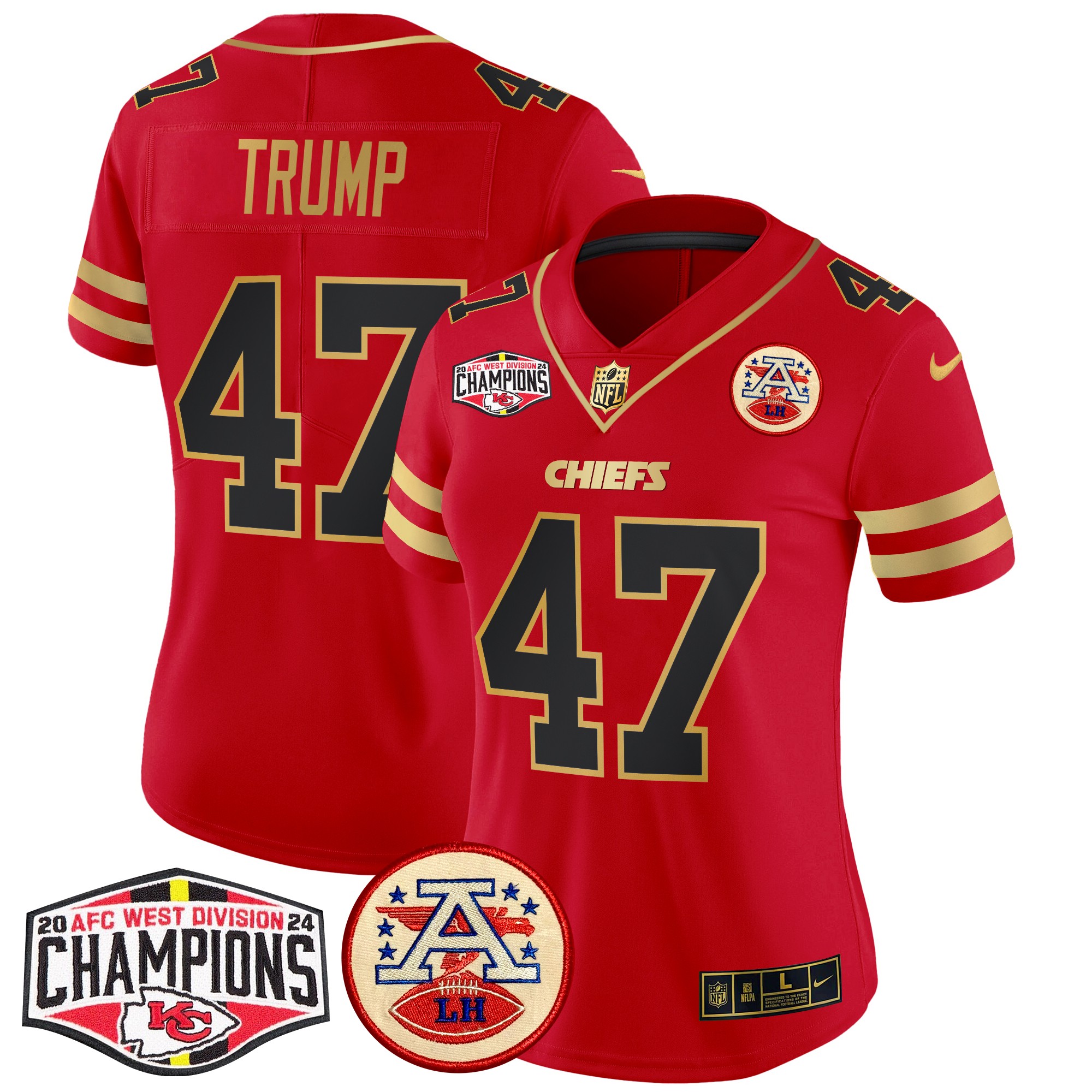 Donald Trump Women's Kansas City Chiefs 2024 AFC West Division Champions Patch Vapor Limited Black Red Jersey - All Stitched