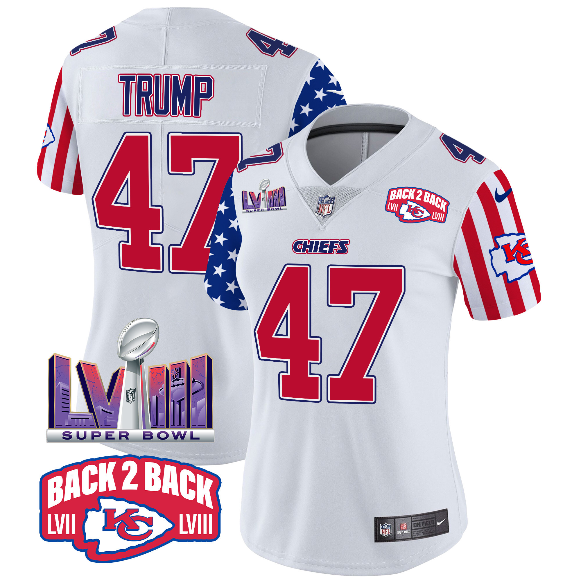 Donald Trump Women's Kansas City Chiefs American Style Vapor Limited White Jersey - All Stitched
