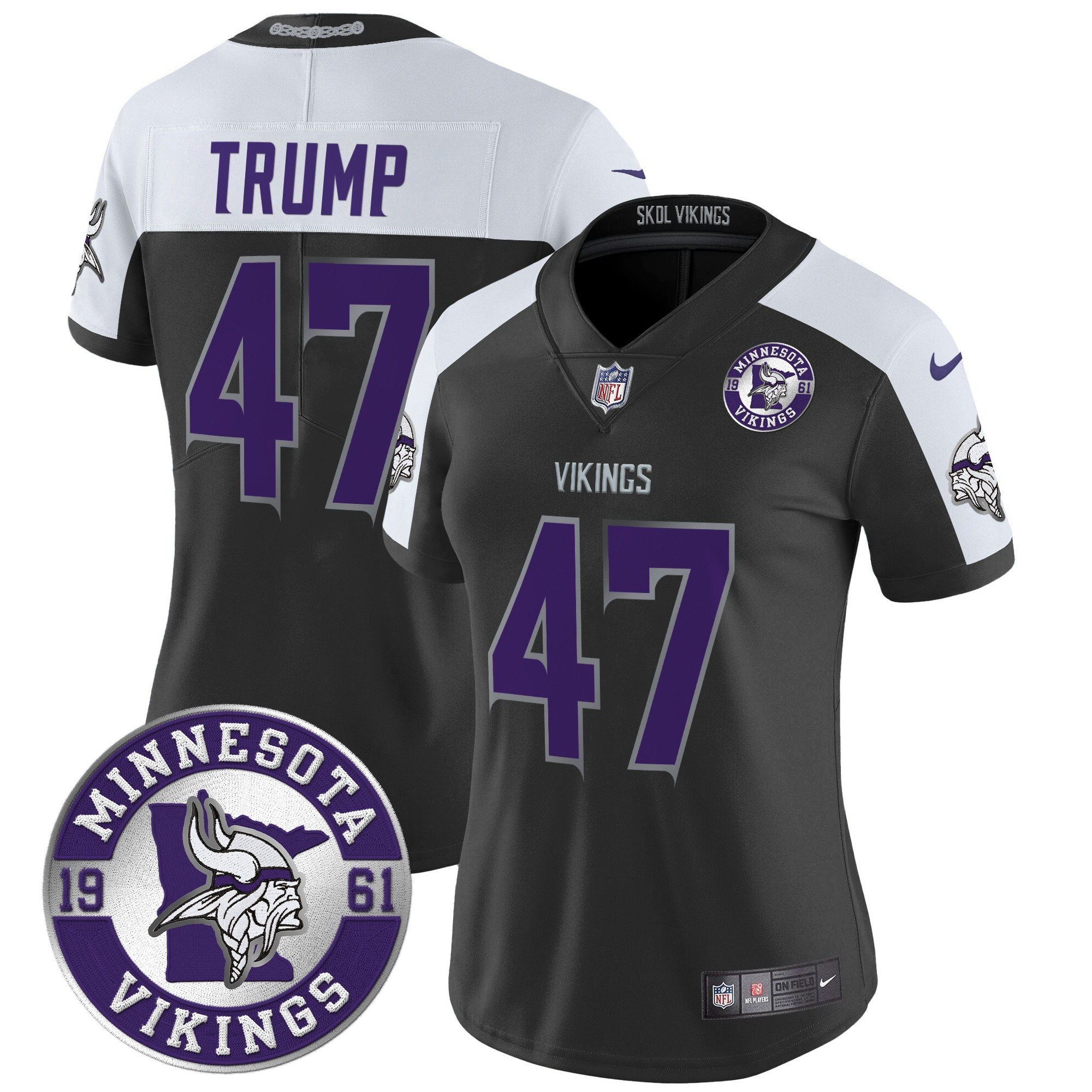 Donald Trump Women's Minnesota Vikings 2024 Vapor Limited Black Alternate Jersey - All Stitched