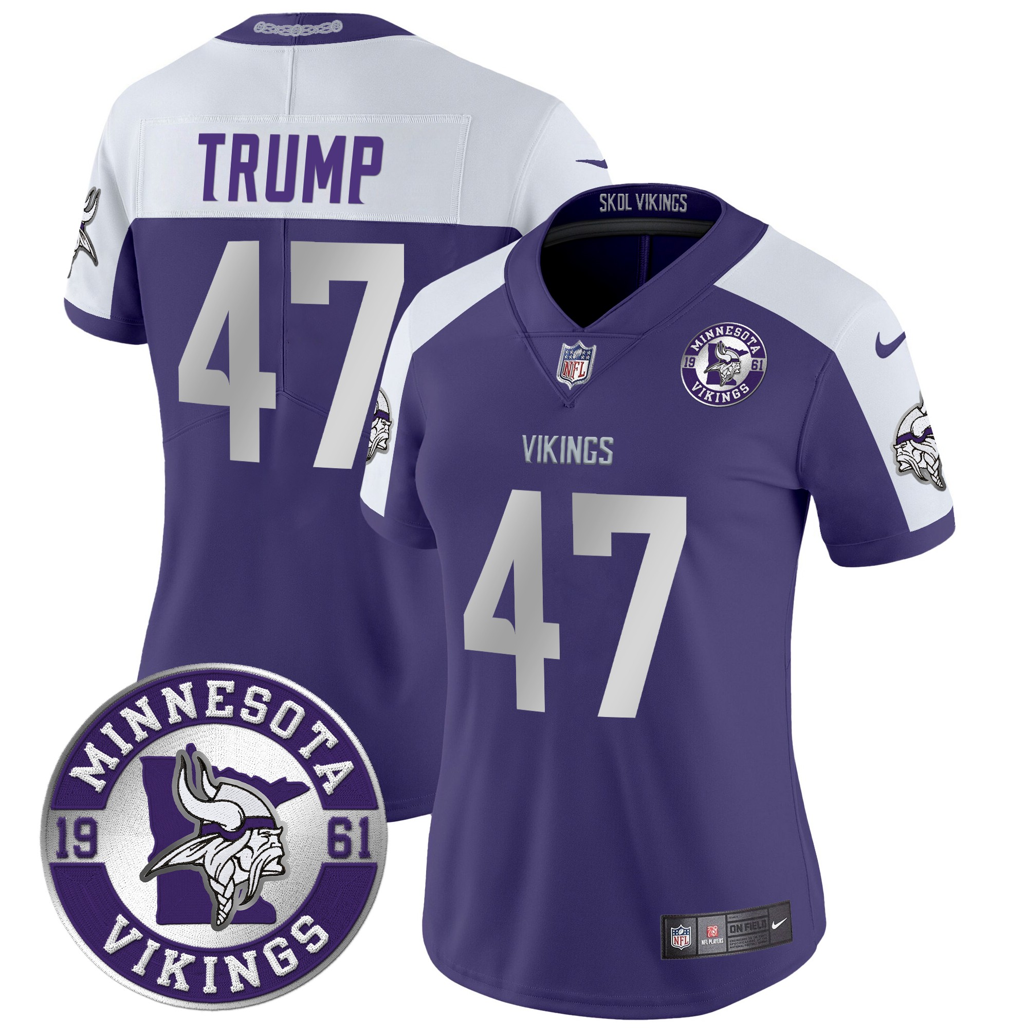 Donald Trump Women's Minnesota Vikings 2024 Vapor Limited Purple Alternate Jersey - All Stitched