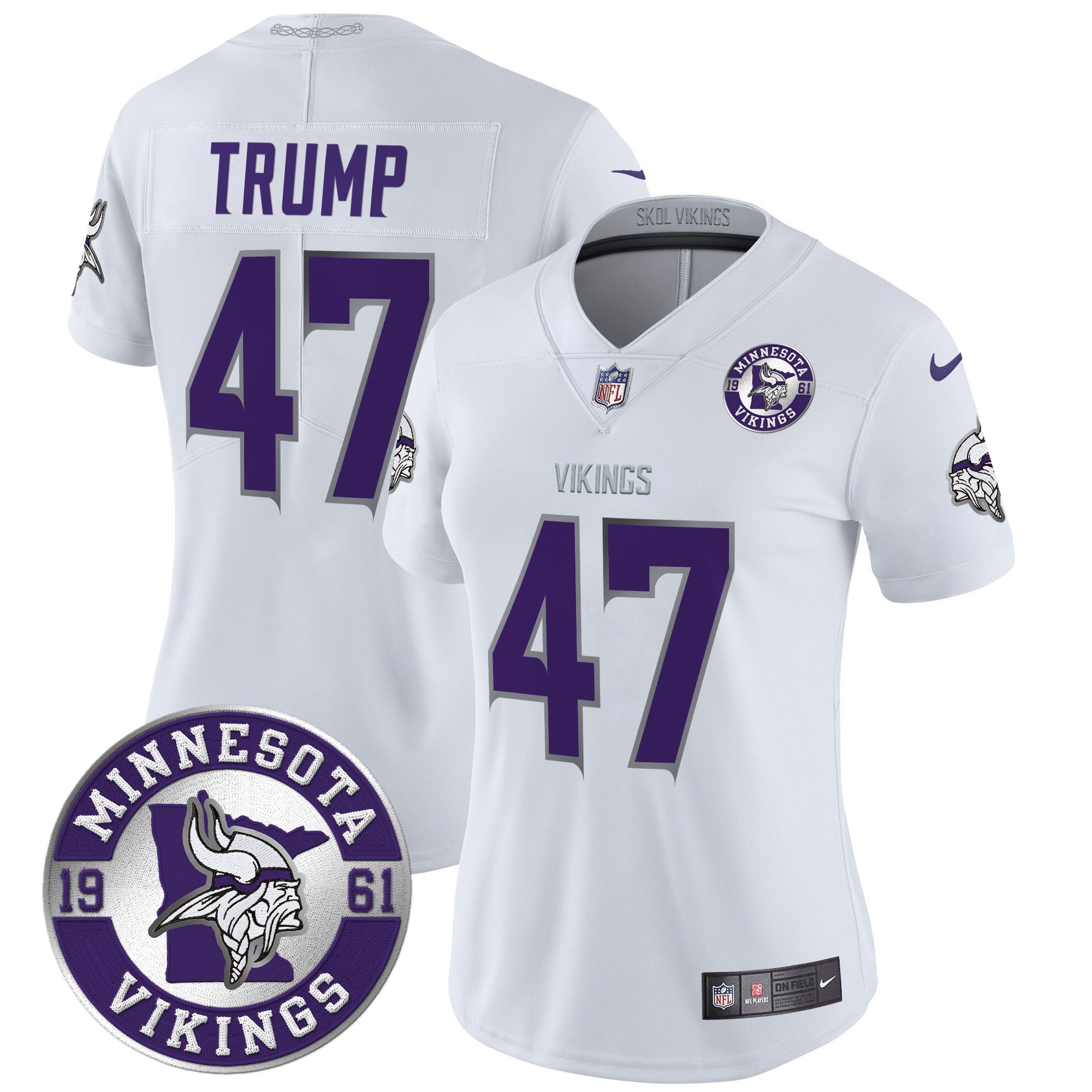 Donald Trump Women's Minnesota Vikings 2024 Vapor Limited White Limited Jersey - All Stitched