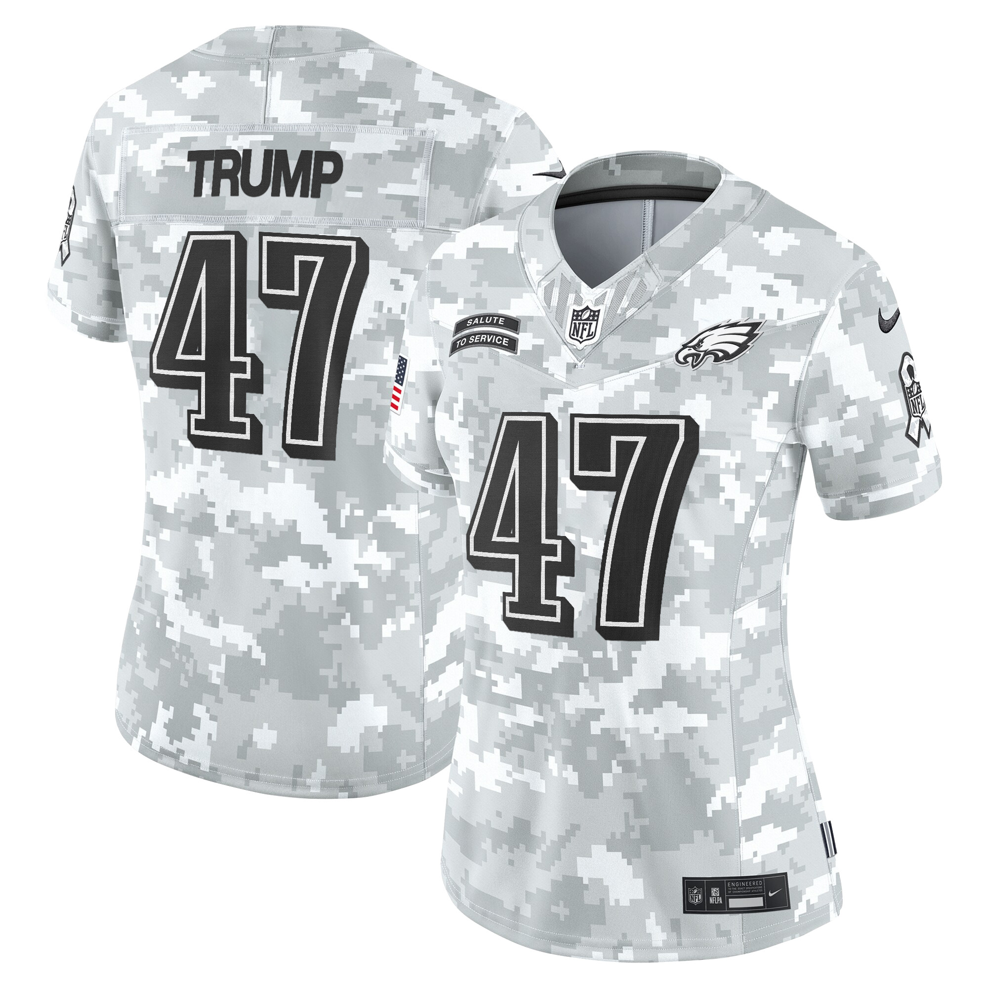 Donald Trump Women's Philadelphia Eagles 2024 Salute to Service Vapor Limited Arctic Camo Jersey - All Stitched