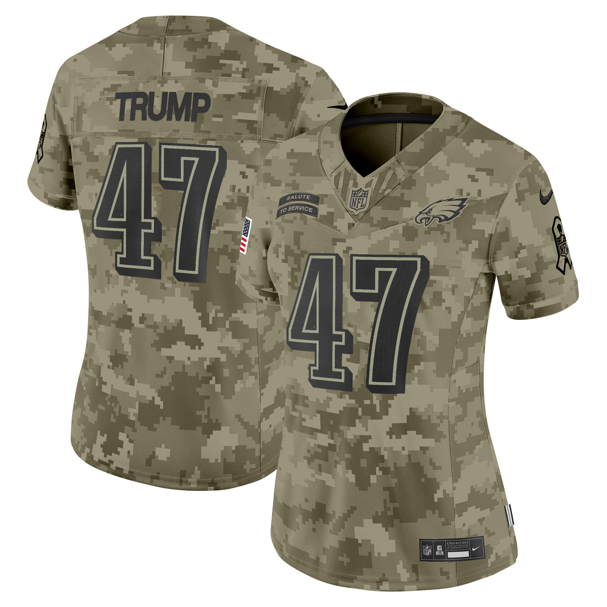 Donald Trump Women's Philadelphia Eagles 2024 Salute to Service Vapor Limited Olive Camo Jersey - All Stitched