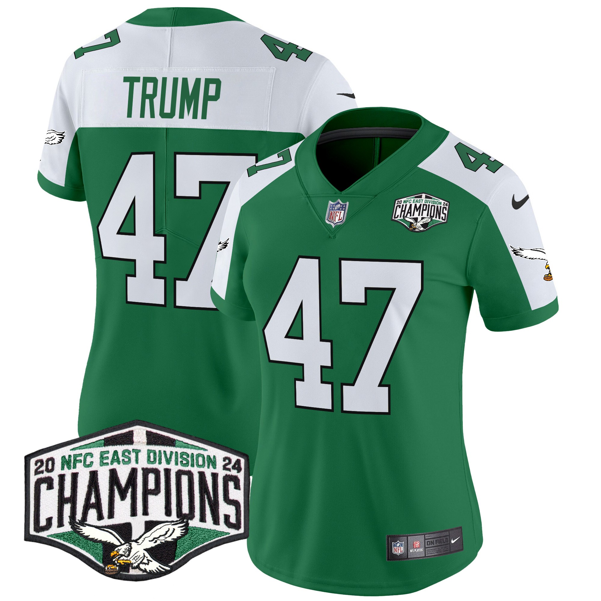 Donald Trump Women's Philadelphia Eagles Kelly Green 2024 NFC East Division Champions Vapor Limited Kelly Alternate Jersey - All Stitched