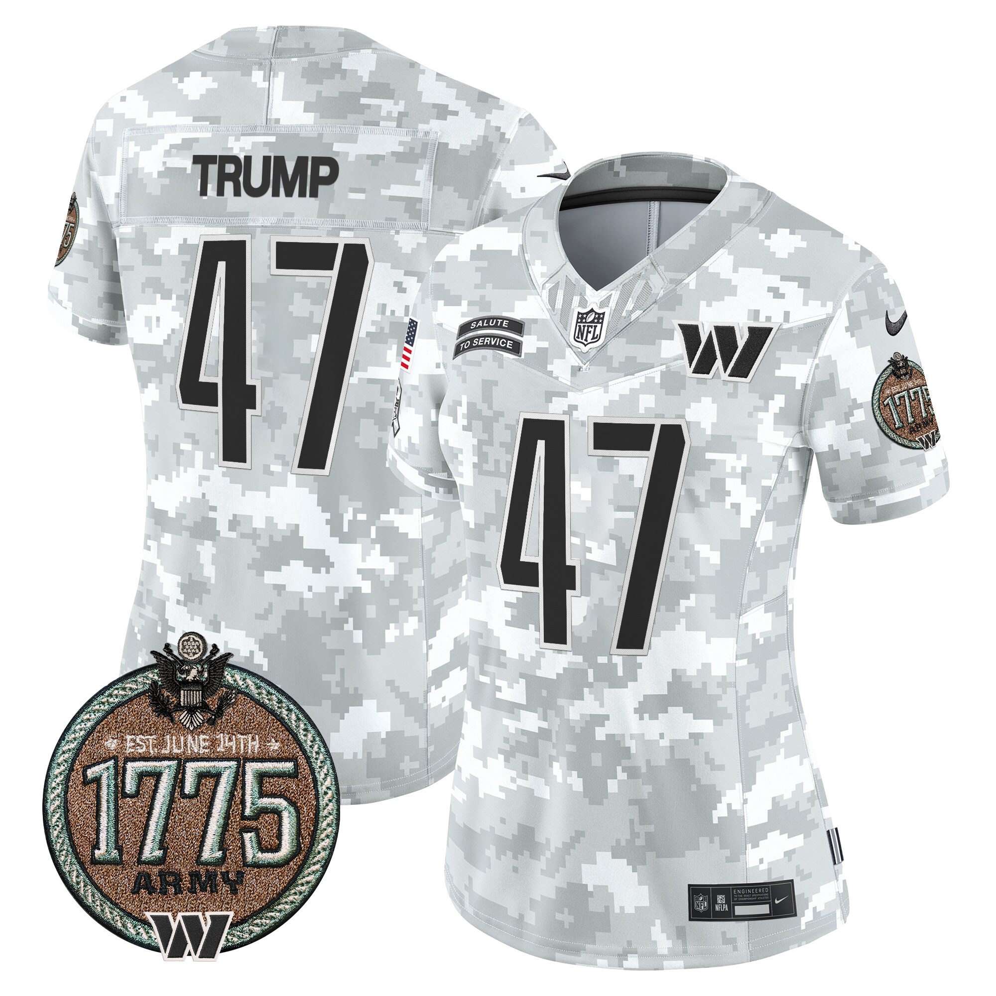 Donald Trump Women's Washington Commanders 2024 Salute to Service Establishment Year Patch Vapor Limited Army Jersey - All Stitched