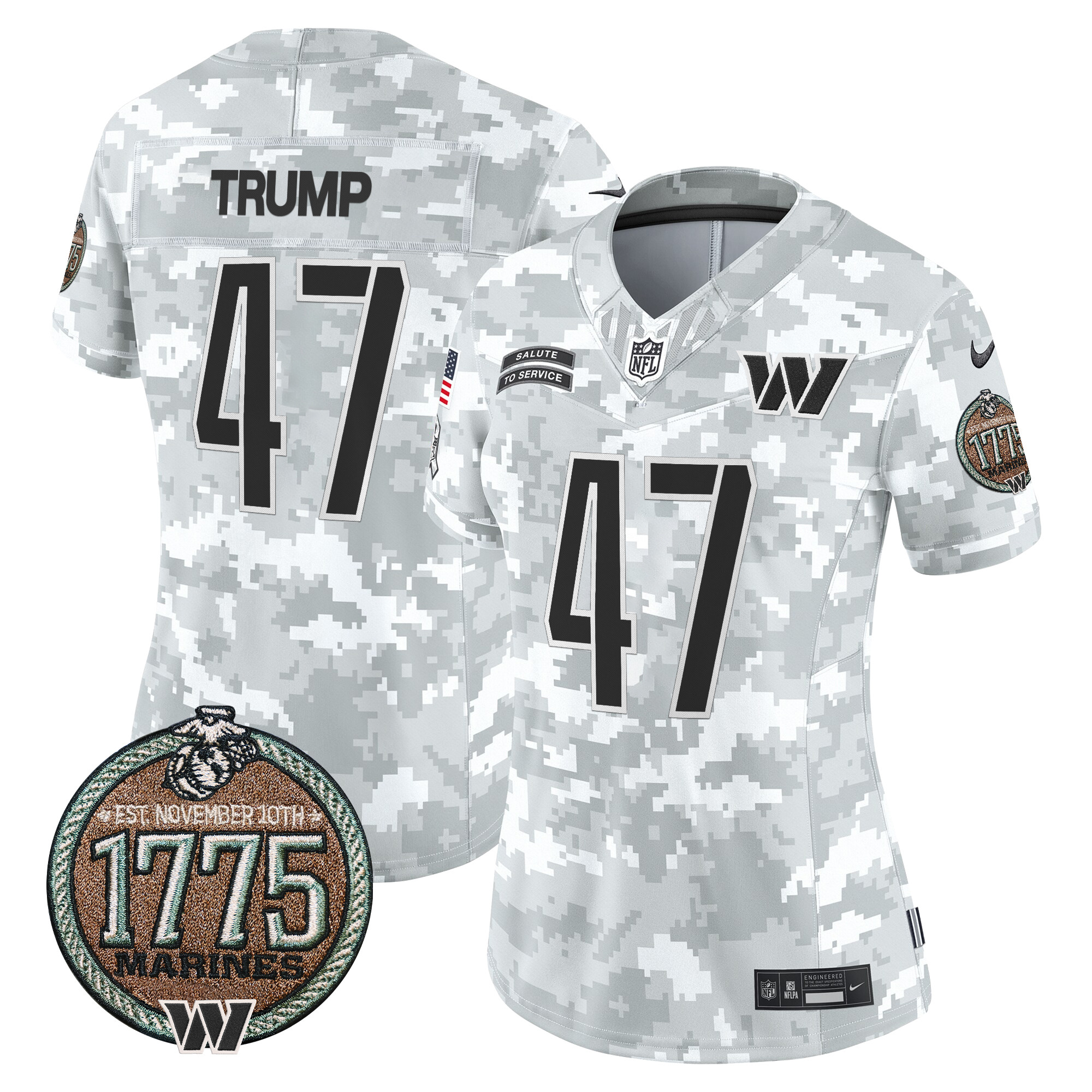 Donald Trump Women's Washington Commanders 2024 Salute to Service Establishment Year Patch Vapor Limited Marines Jersey - All Stitched