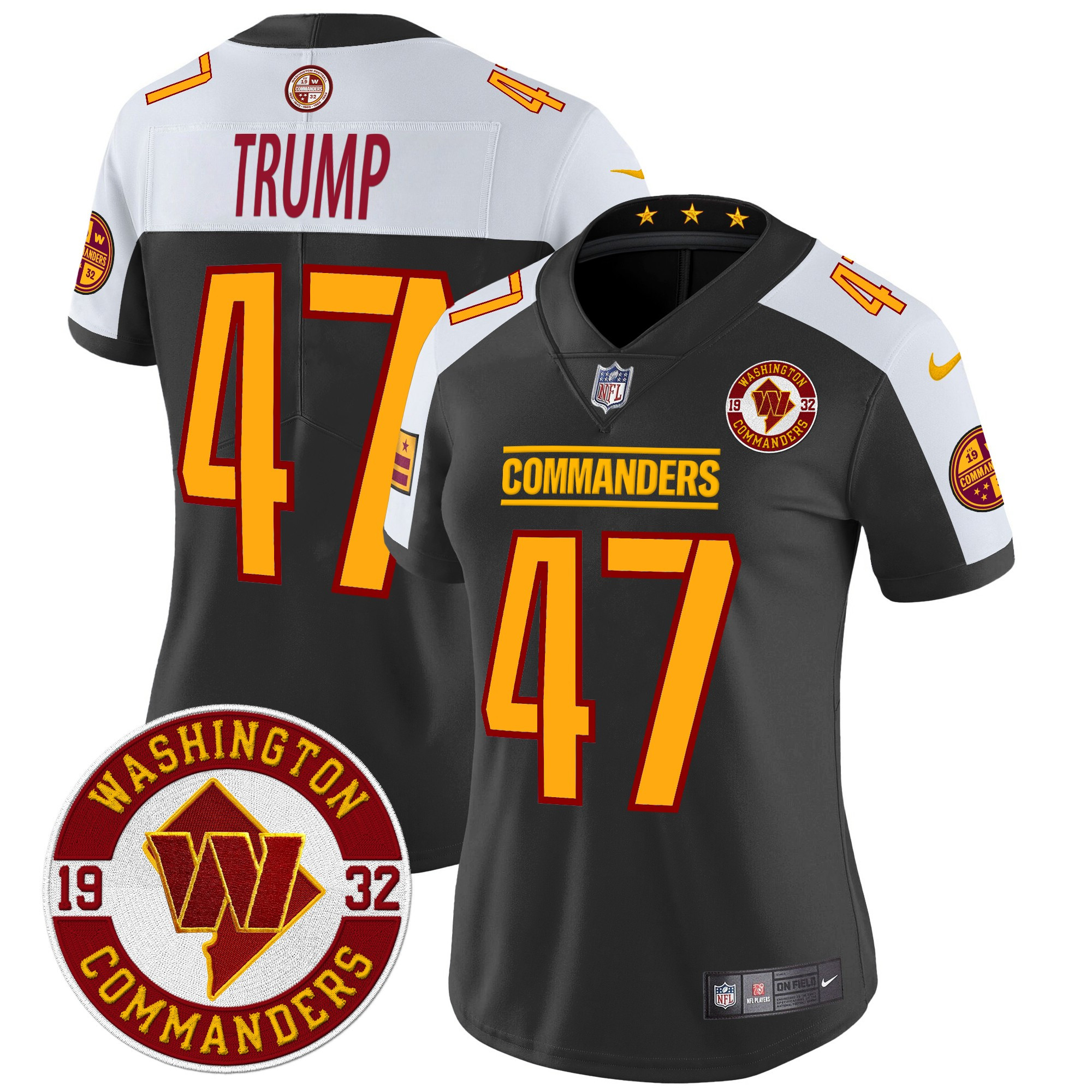 Donald Trump Women's Washington Commanders 2024 Vapor Limited Black Alternate Jersey - All Stitched