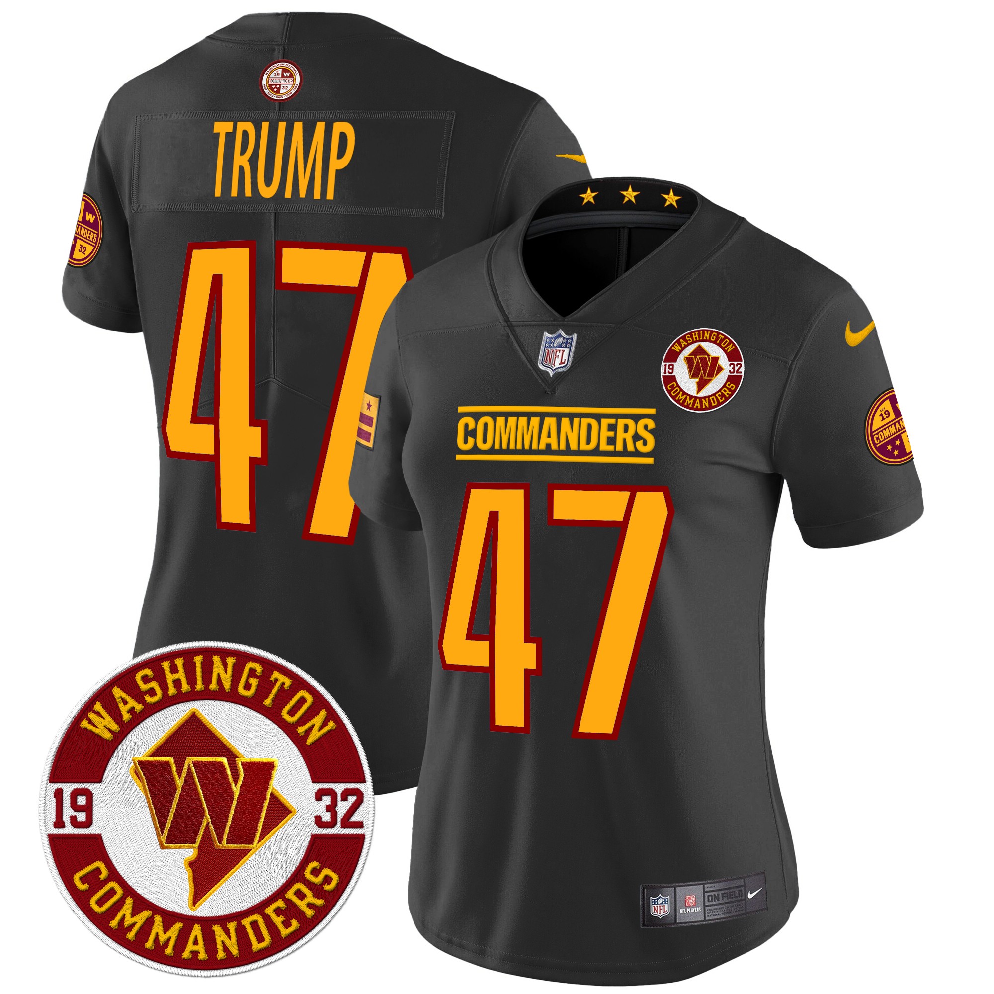 Donald Trump Women's Washington Commanders 2024 Vapor Limited Black Jersey - All Stitched