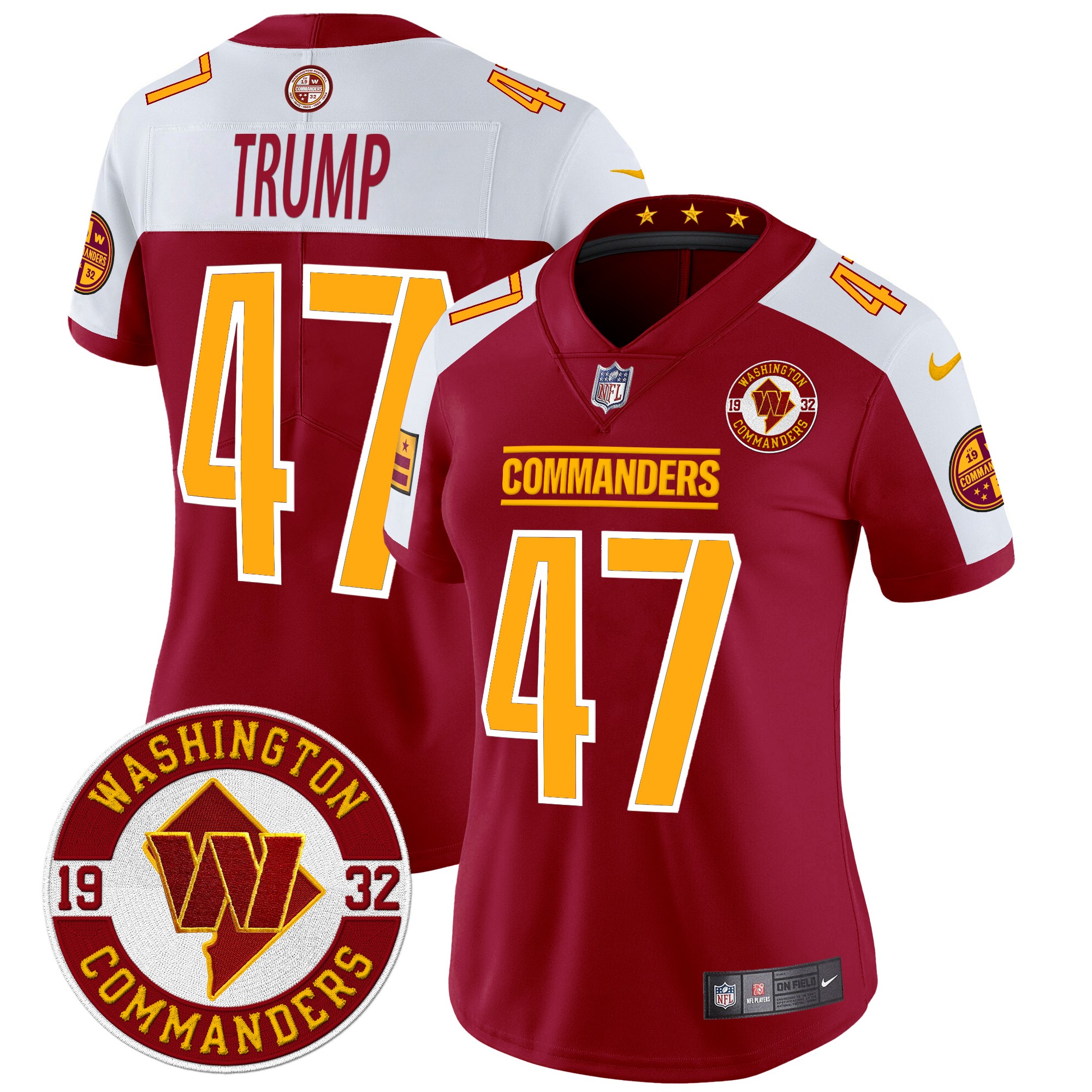 Donald Trump Women's Washington Commanders 2024 Vapor Limited Burgundy Alternate Jersey - All Stitched