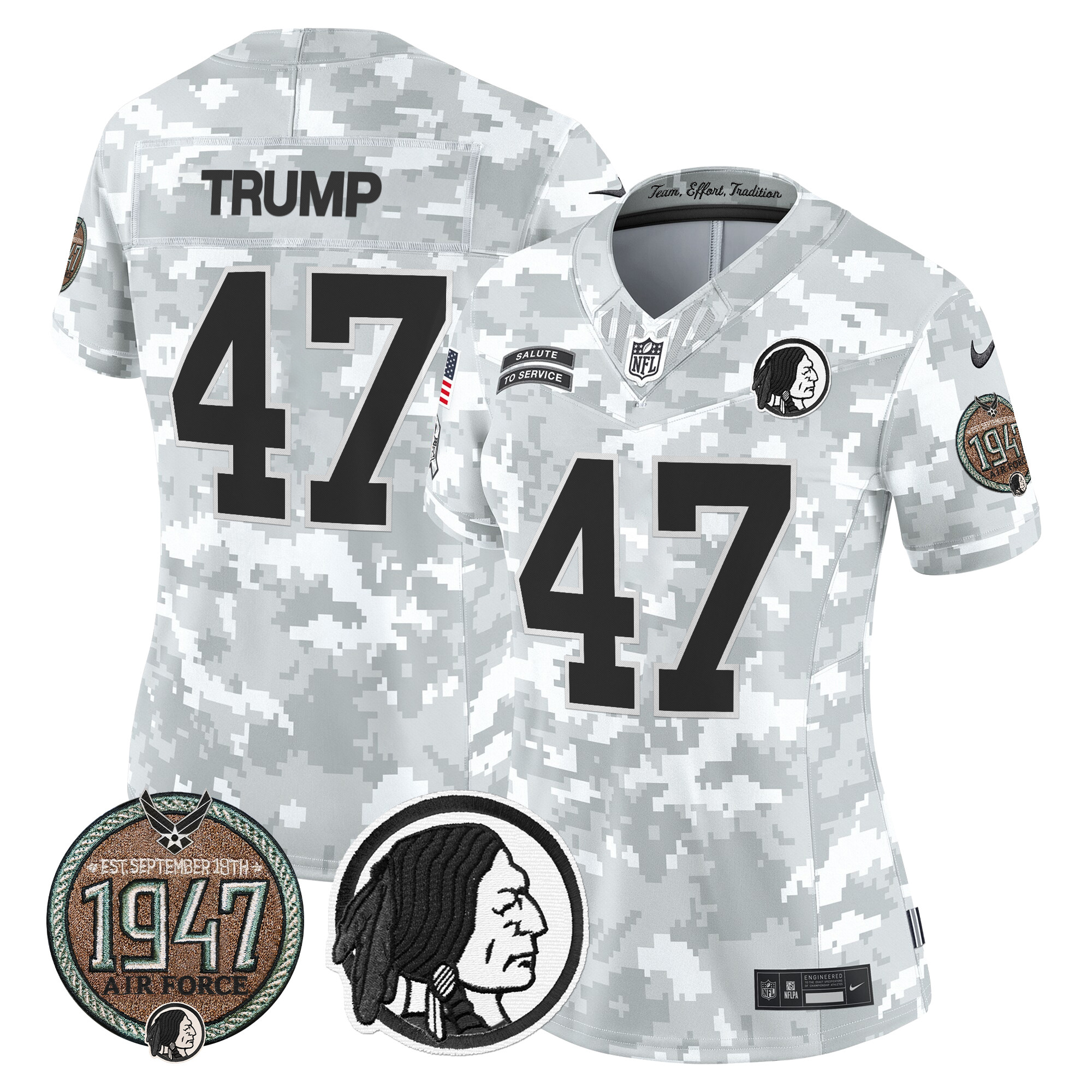 Donald Trump Women's Washington Redskins 2024 Salute to Service Establishment Year Patch Vapor Limited Air Force Jersey - All Stitched